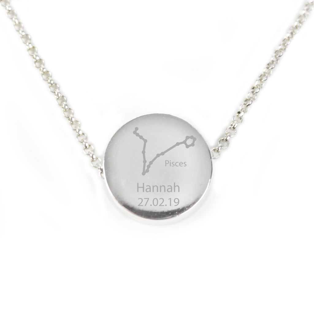 Personalised Pisces Zodiac Star Sign Silver Tone Necklace (February 19th - March 20th) | Inspired Creative Gifts | UK Supplier