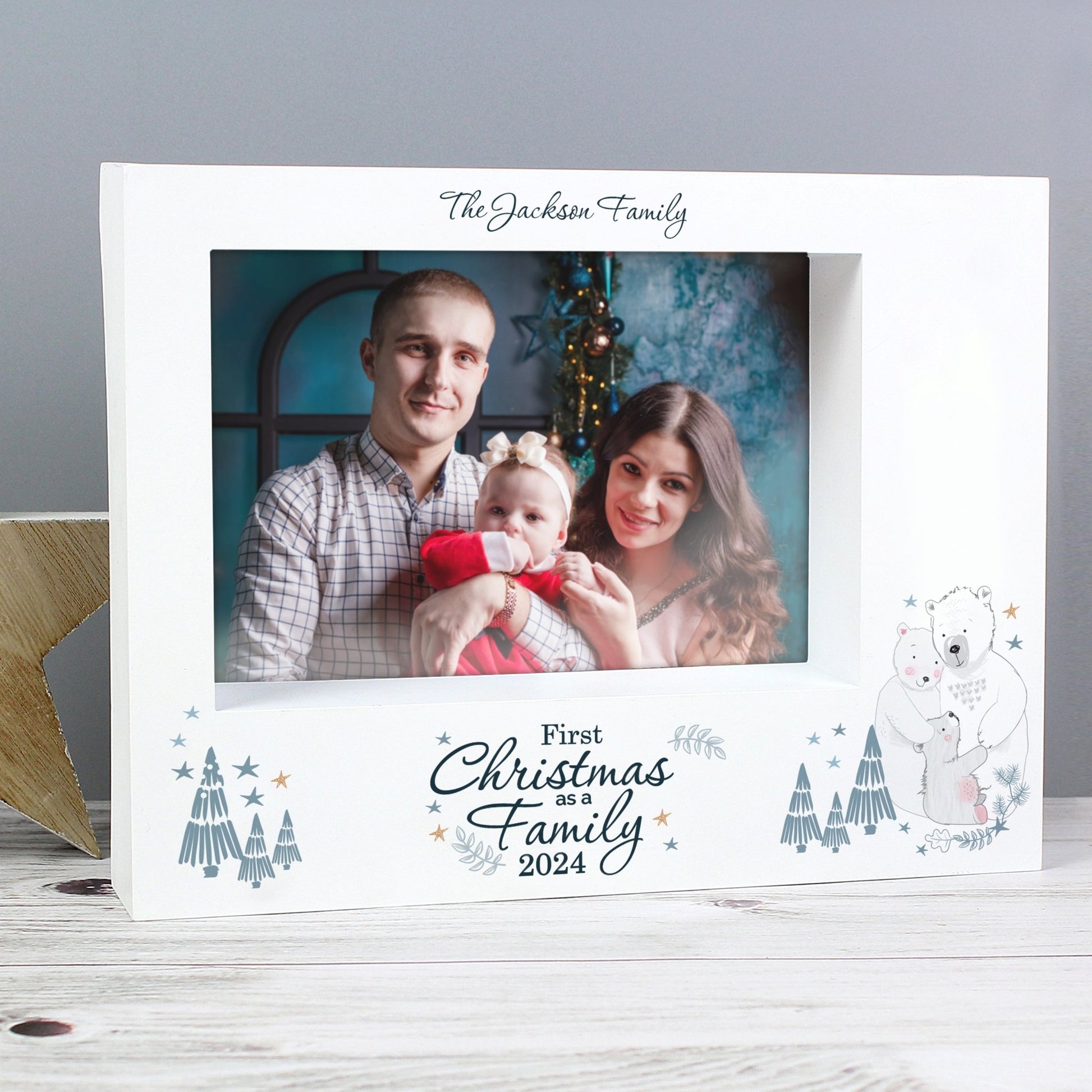 Personalised Polar Bear '1st Christmas As A Family' 5x7 Box Photo Frame | Inspired Creative Gifts | UK Supplier