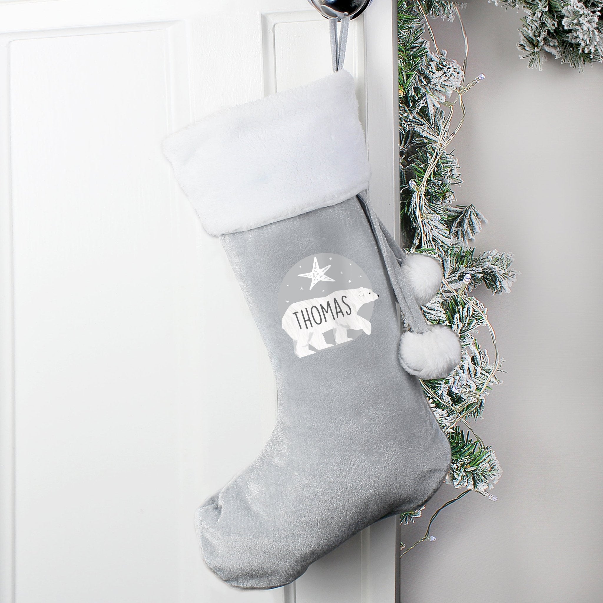 Personalised Polar Bear Luxury Silver Grey Stocking | Inspired Creative Gifts | UK Supplier