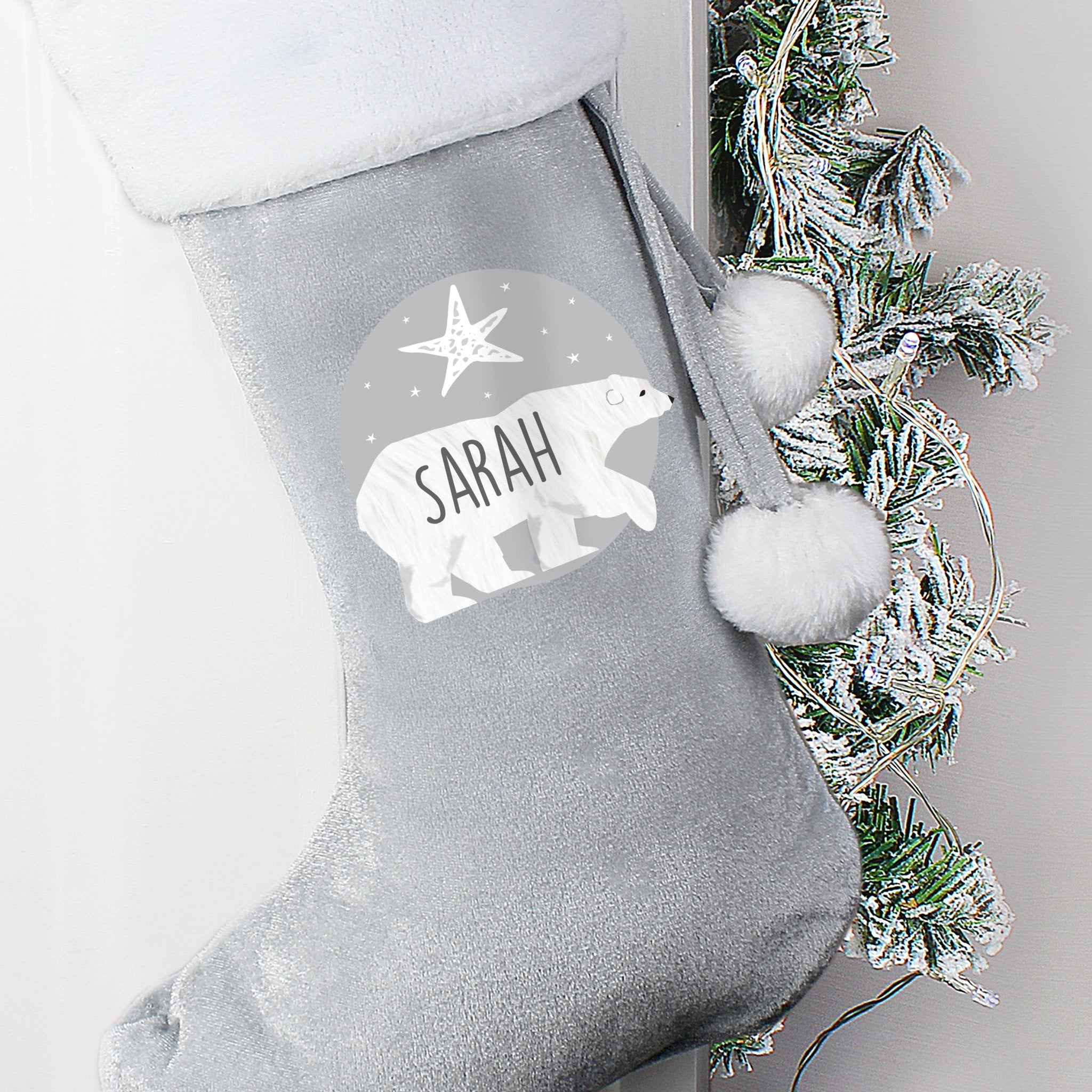 Personalised Polar Bear Luxury Silver Grey Stocking | Inspired Creative Gifts | UK Supplier