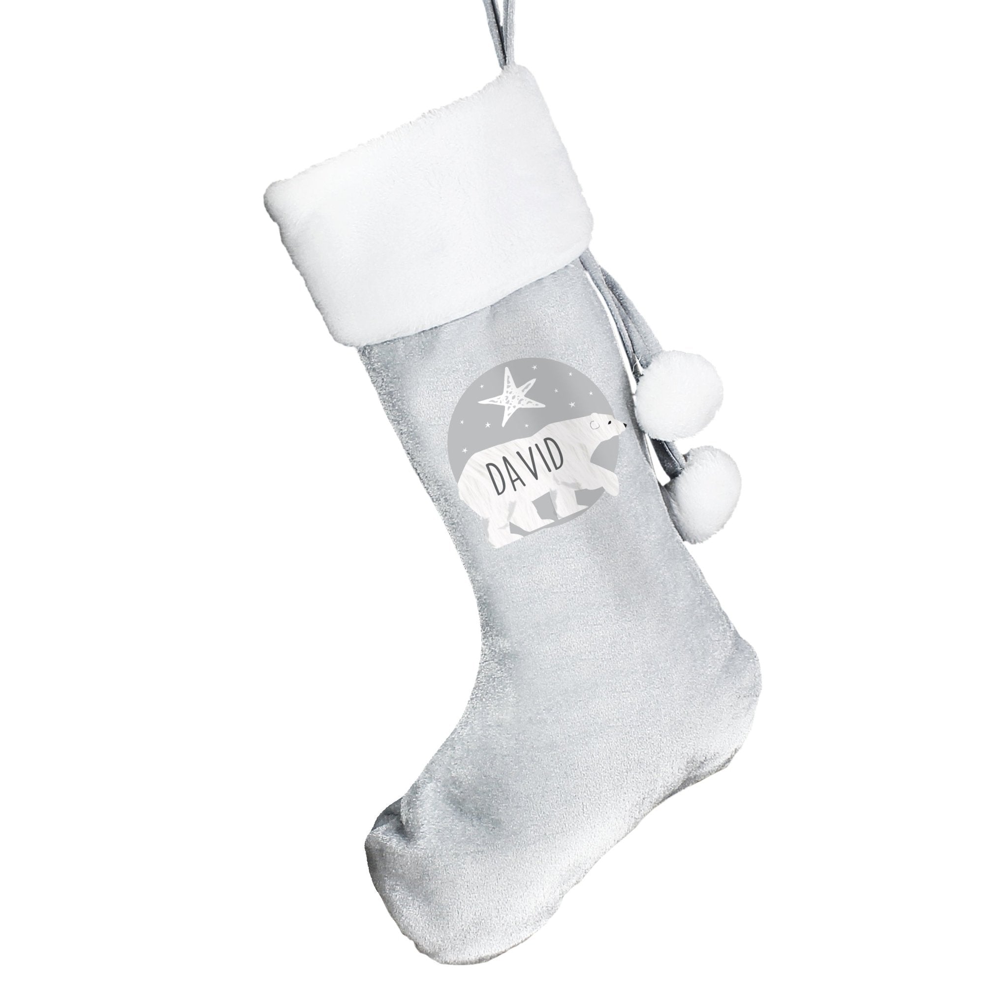 Personalised Polar Bear Luxury Silver Grey Stocking | Inspired Creative Gifts | UK Supplier