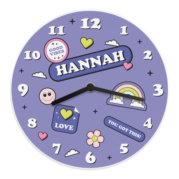 Personalised Positive Vibes Wooden Childrens Clock | Inspired Creative Gifts | UK Supplier
