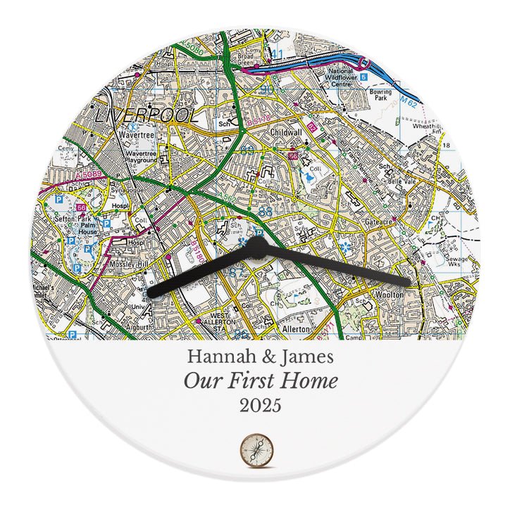 Personalised Present Day Map Compass Wooden Clock | Inspired Creative Gifts | UK Supplier