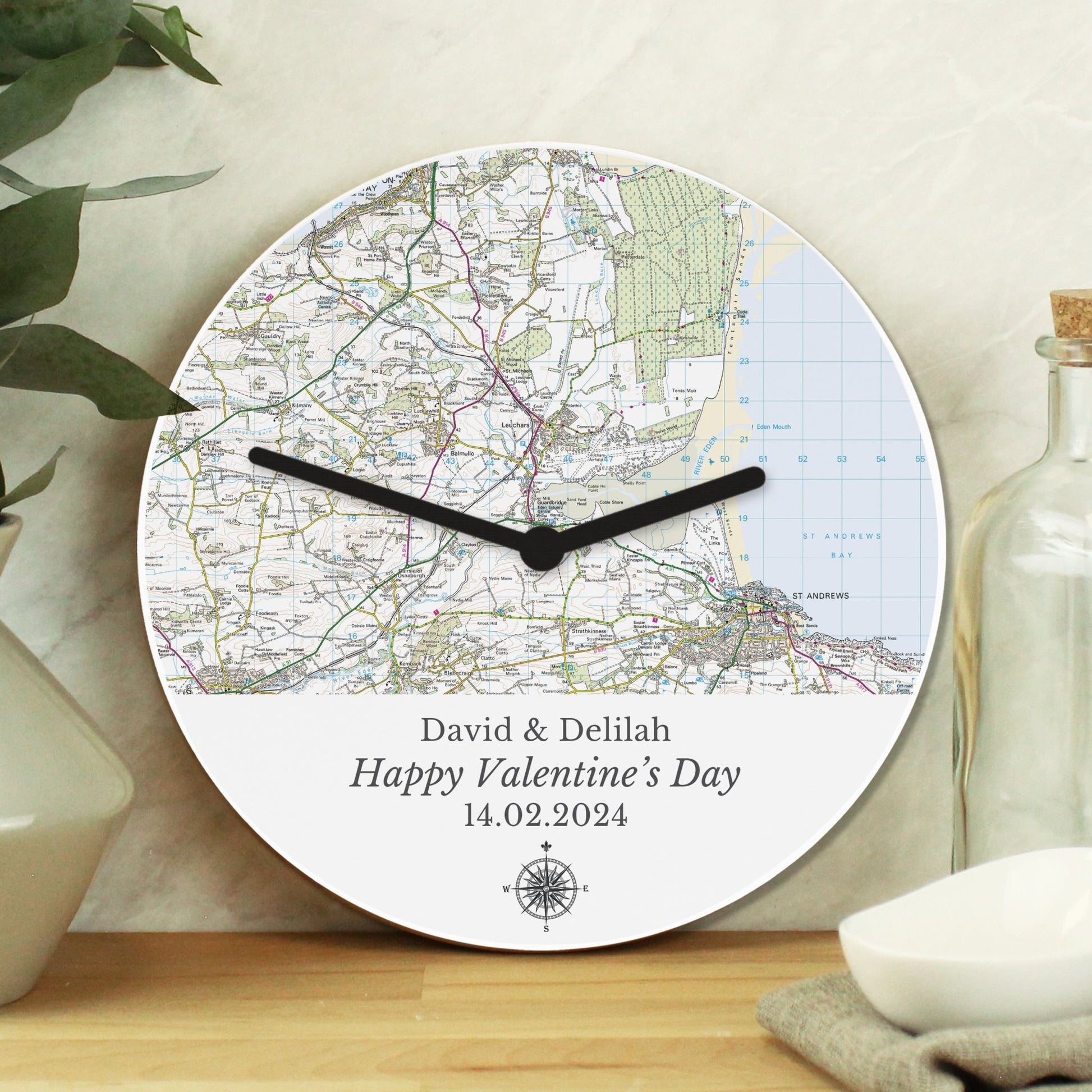 Personalised Present Day Map Compass Wooden Clock | Inspired Creative Gifts | UK Supplier