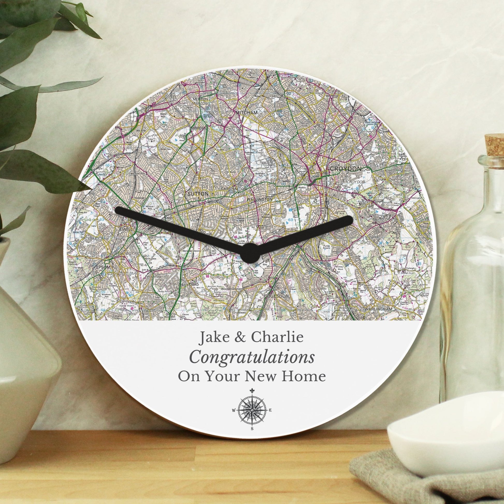 Personalised Present Day Map Compass Wooden Clock | Inspired Creative Gifts | UK Supplier