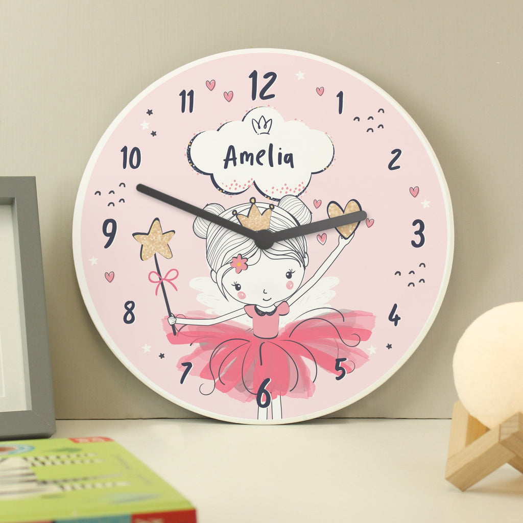 Personalised Princess Ballerina Wooden Childrens Clock | Inspired Creative Gifts | UK Supplier