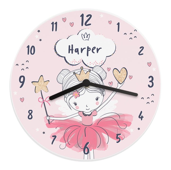 Personalised Princess Ballerina Wooden Childrens Clock | Inspired Creative Gifts | UK Supplier