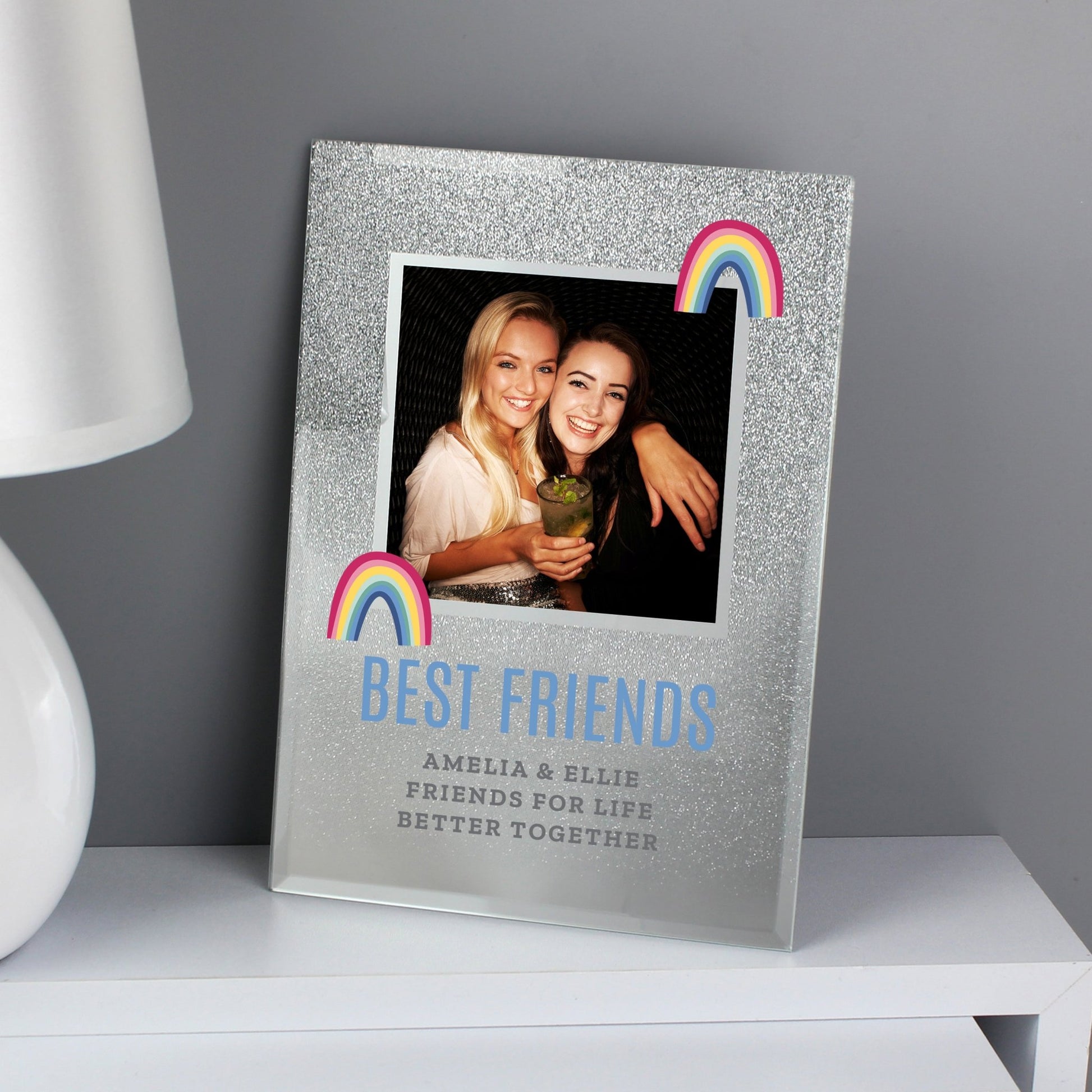 Personalised Rainbow 4x4 Glitter Glass Photo Frame | Inspired Creative Gifts | UK Supplier