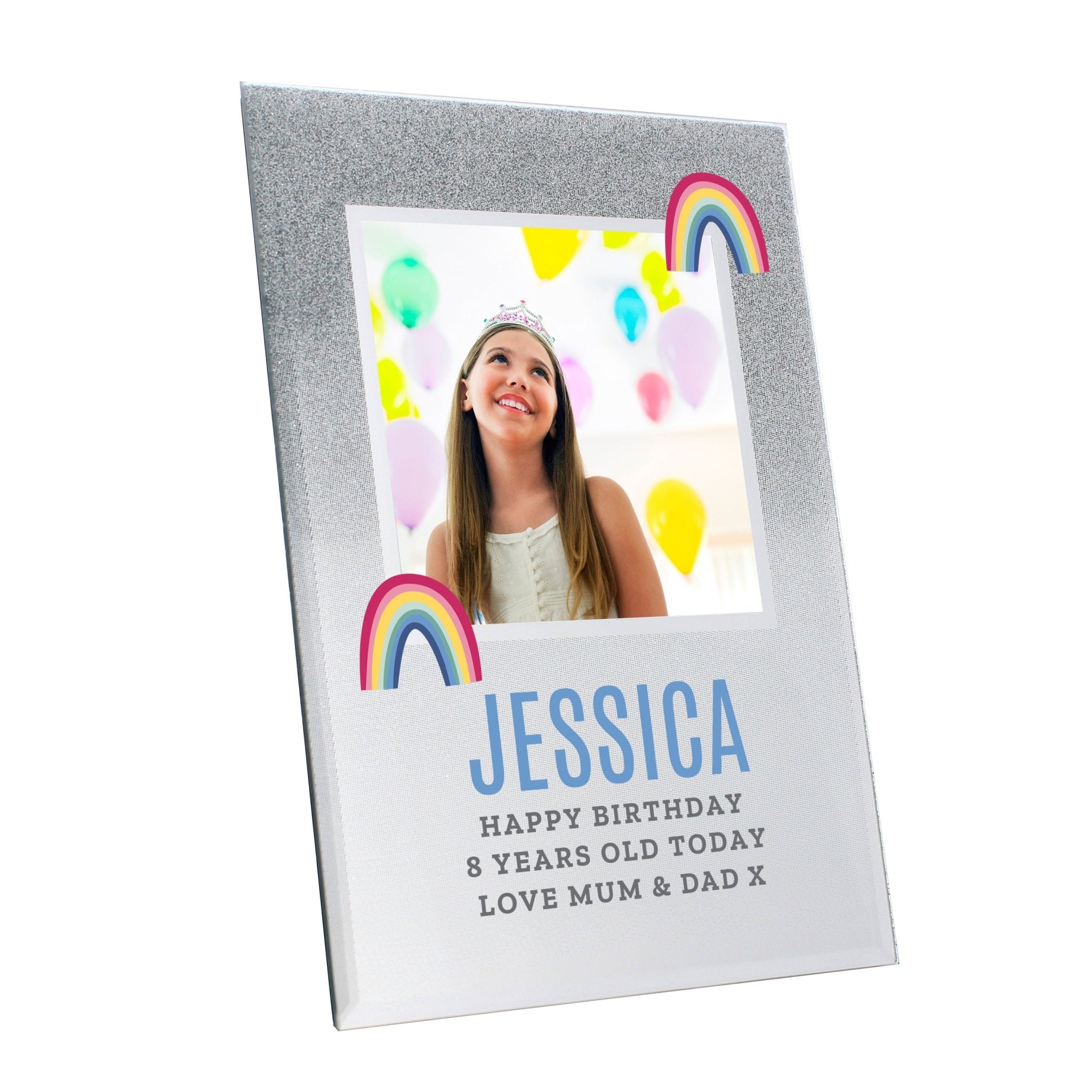 Personalised Rainbow 4x4 Glitter Glass Photo Frame | Inspired Creative Gifts | UK Supplier