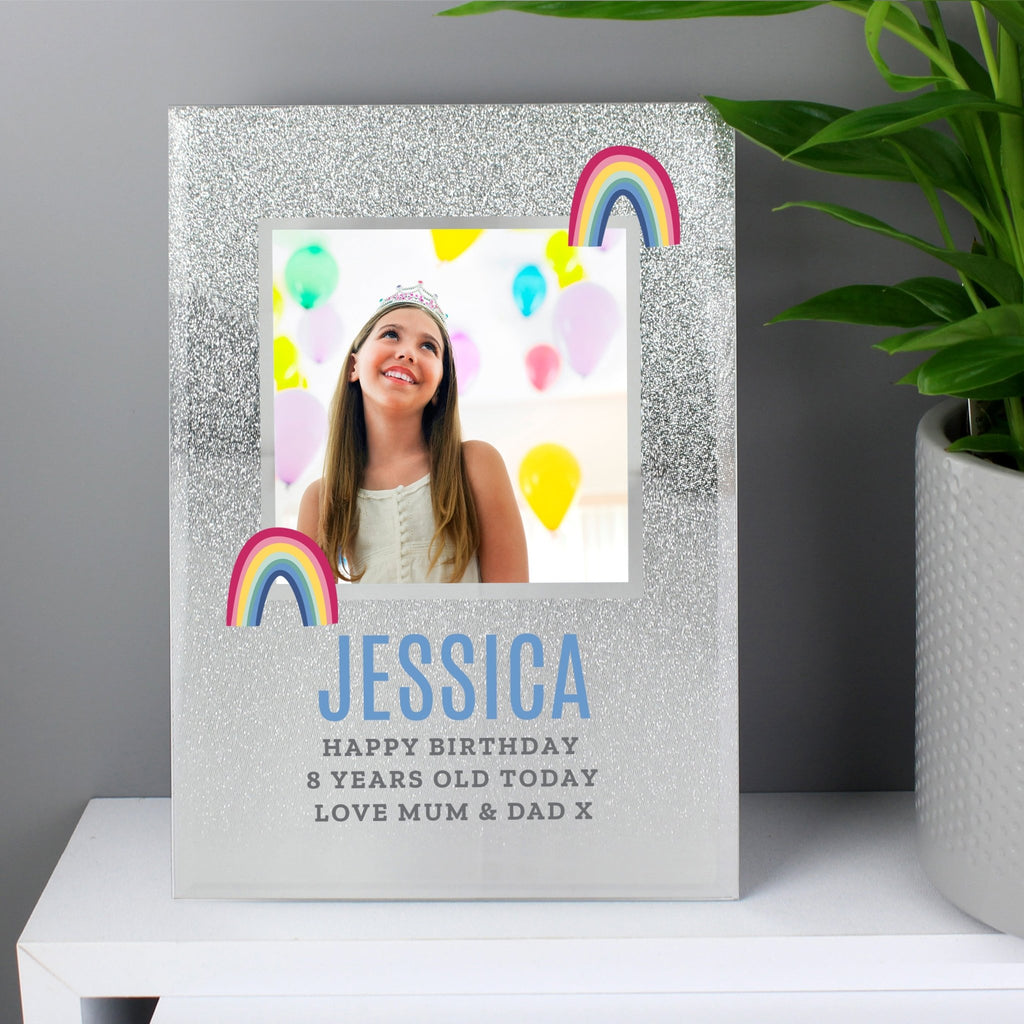 Personalised Rainbow 4x4 Glitter Glass Photo Frame | Inspired Creative Gifts | UK Supplier