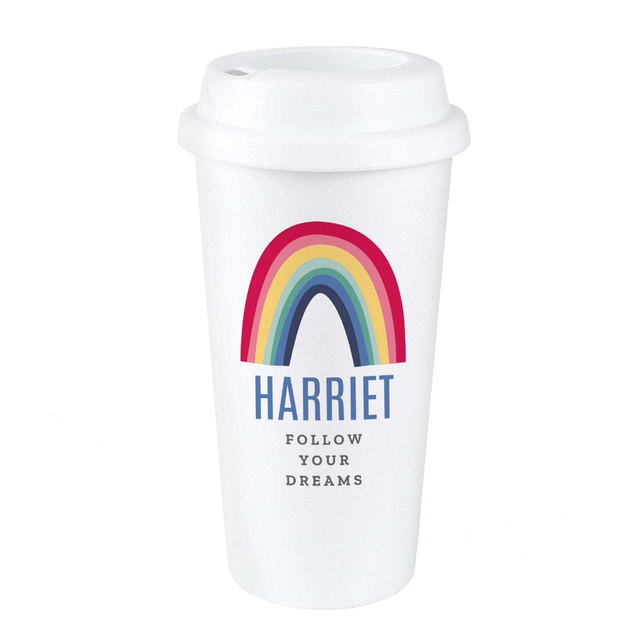 Personalised Rainbow Insulated Reusable Eco Travel Cup | Inspired Creative Gifts | UK Supplier
