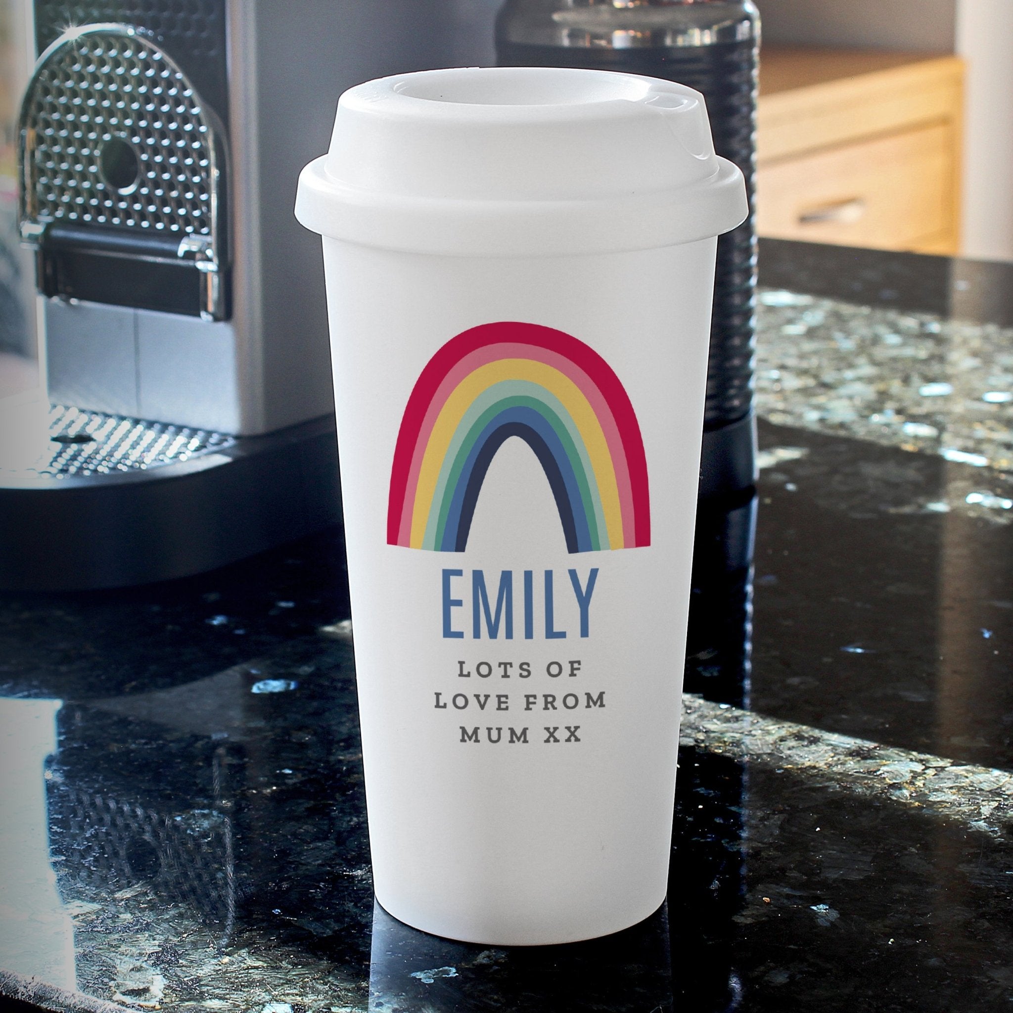 Personalised Rainbow Insulated Reusable Eco Travel Cup | Inspired Creative Gifts | UK Supplier