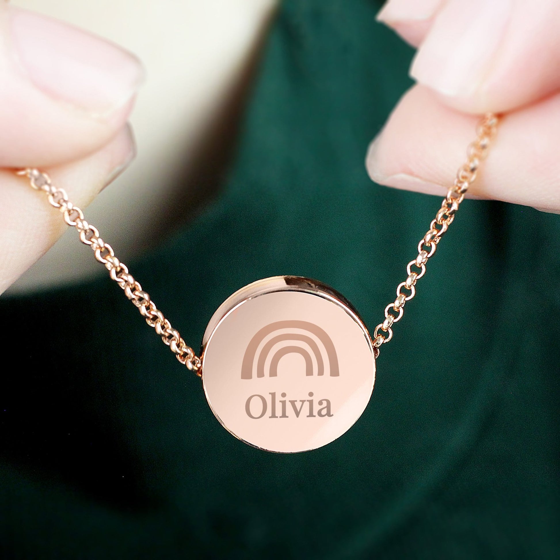 Personalised Rainbow Rose Gold Tone Disc Necklace | Inspired Creative Gifts