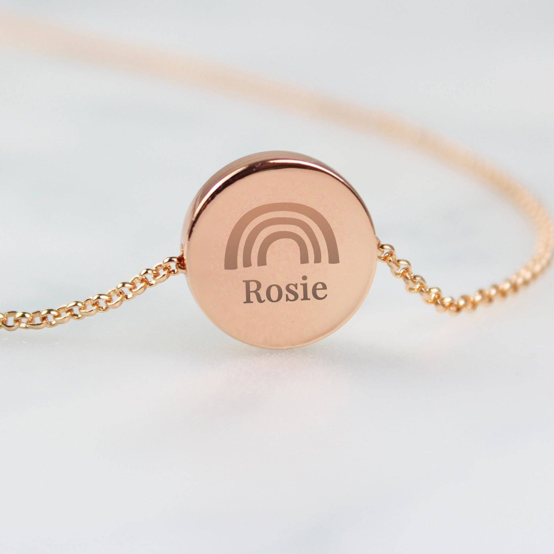 Personalised Rainbow Rose Gold Tone Disc Necklace | Inspired Creative Gifts