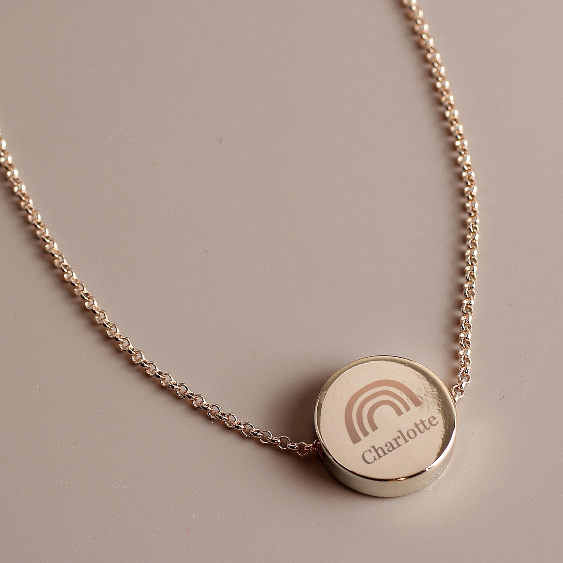 Personalised Rainbow Rose Gold Tone Disc Necklace | Inspired Creative Gifts