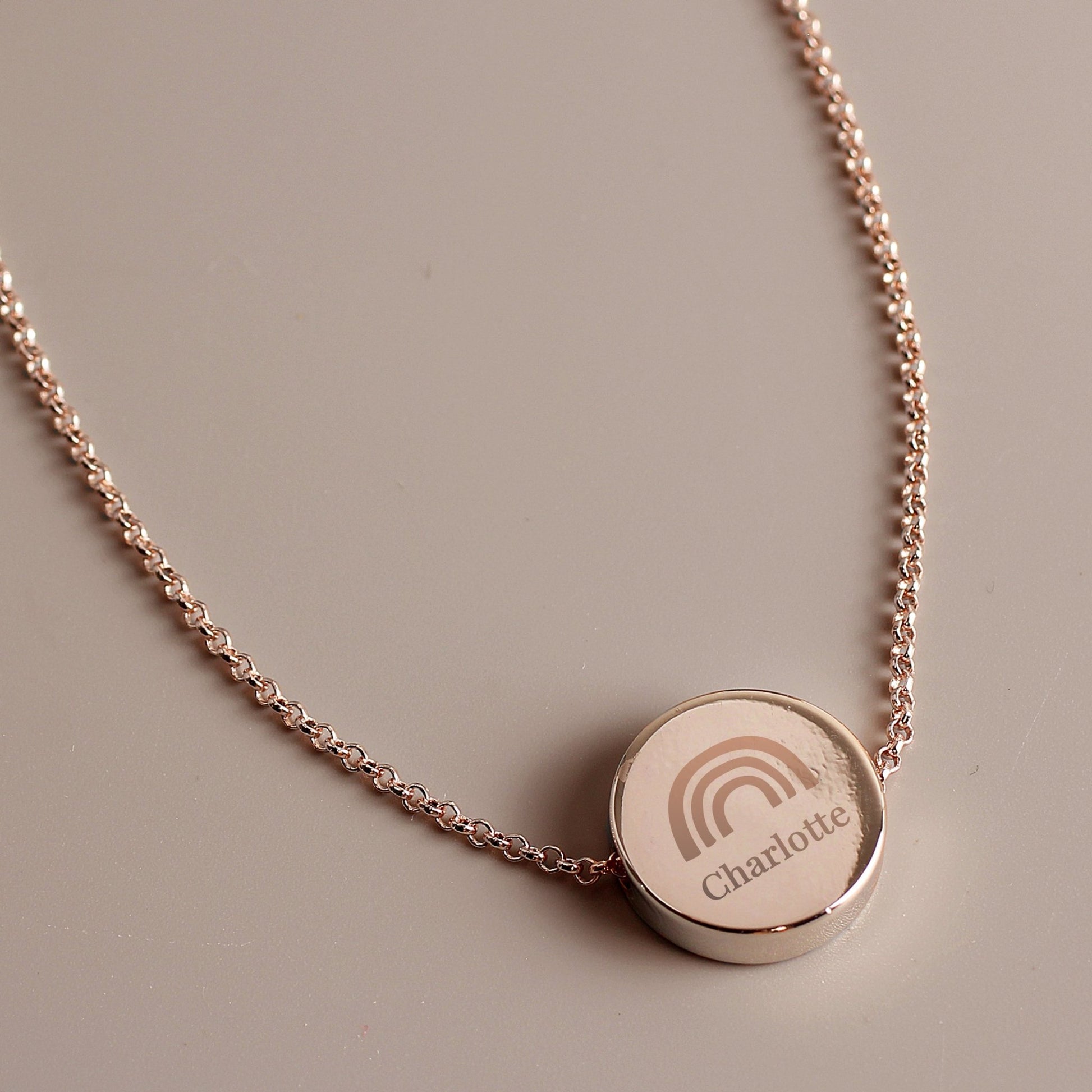 Personalised Rainbow Rose Gold Tone Disc Necklace | Inspired Creative Gifts