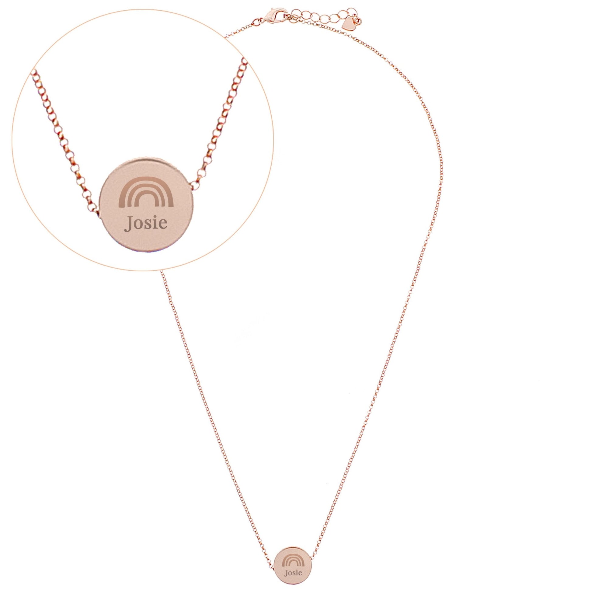 Personalised Rainbow Rose Gold Tone Disc Necklace | Inspired Creative Gifts