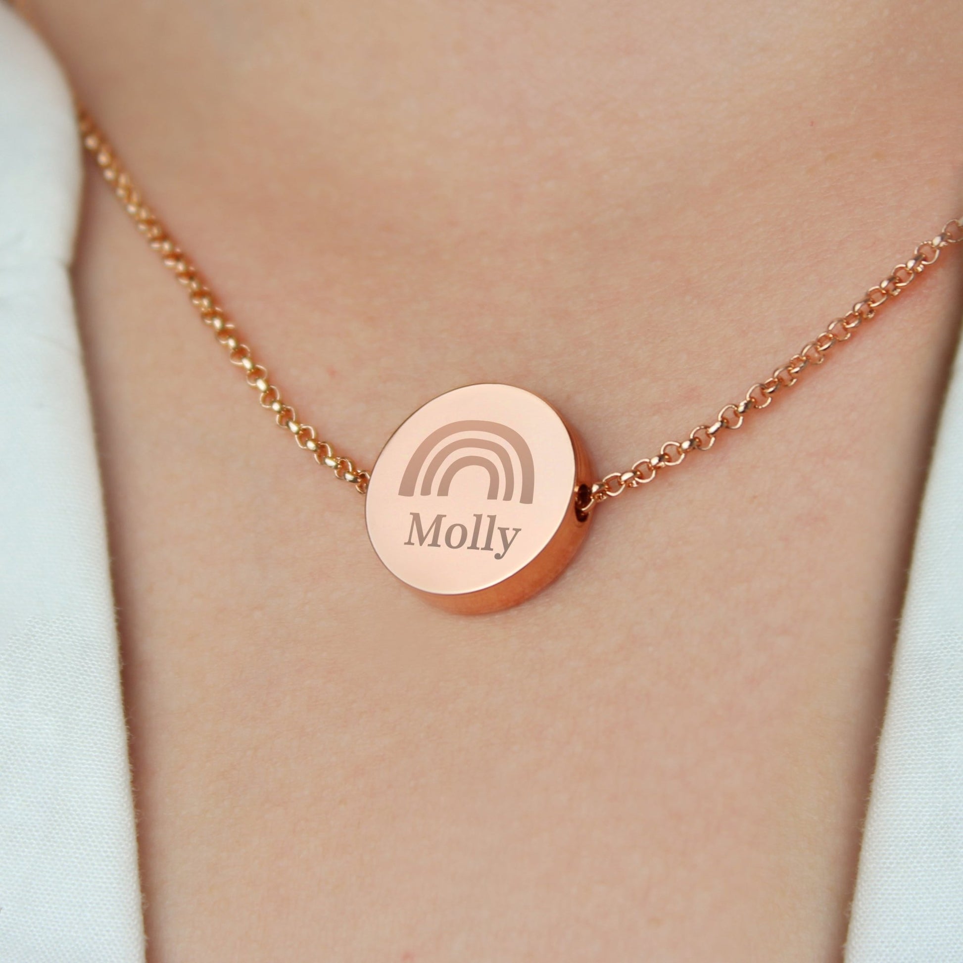 Personalised Rainbow Rose Gold Tone Disc Necklace | Inspired Creative Gifts