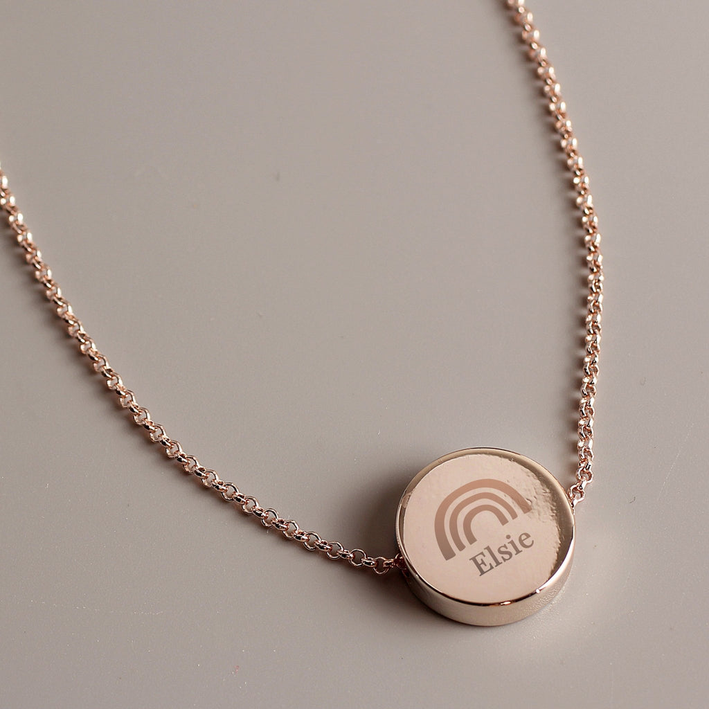 Personalised Rainbow Rose Gold Tone Disc Necklace | Inspired Creative Gifts