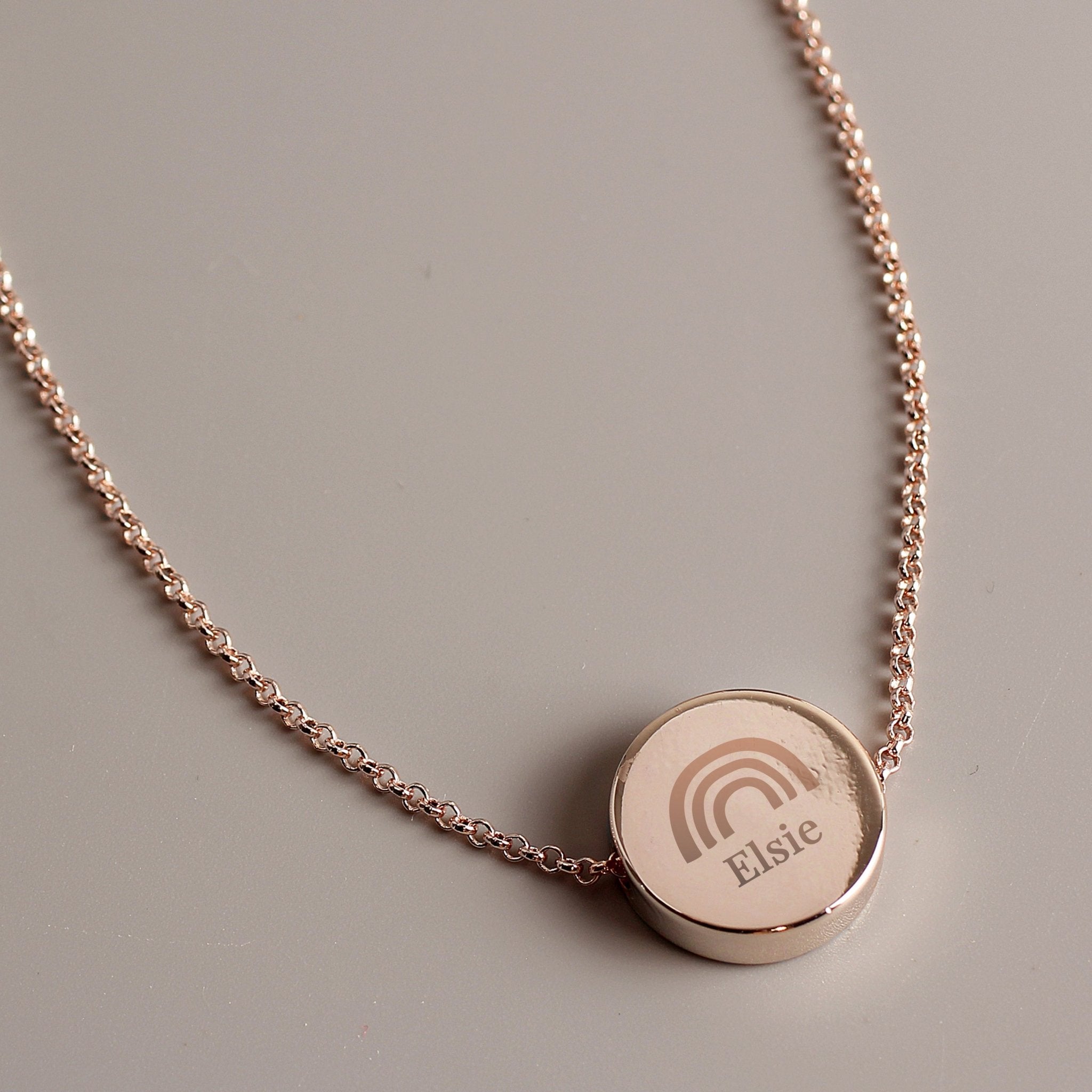 Personalised Rainbow Rose Gold Tone Disc Necklace | Inspired Creative Gifts | UK Supplier