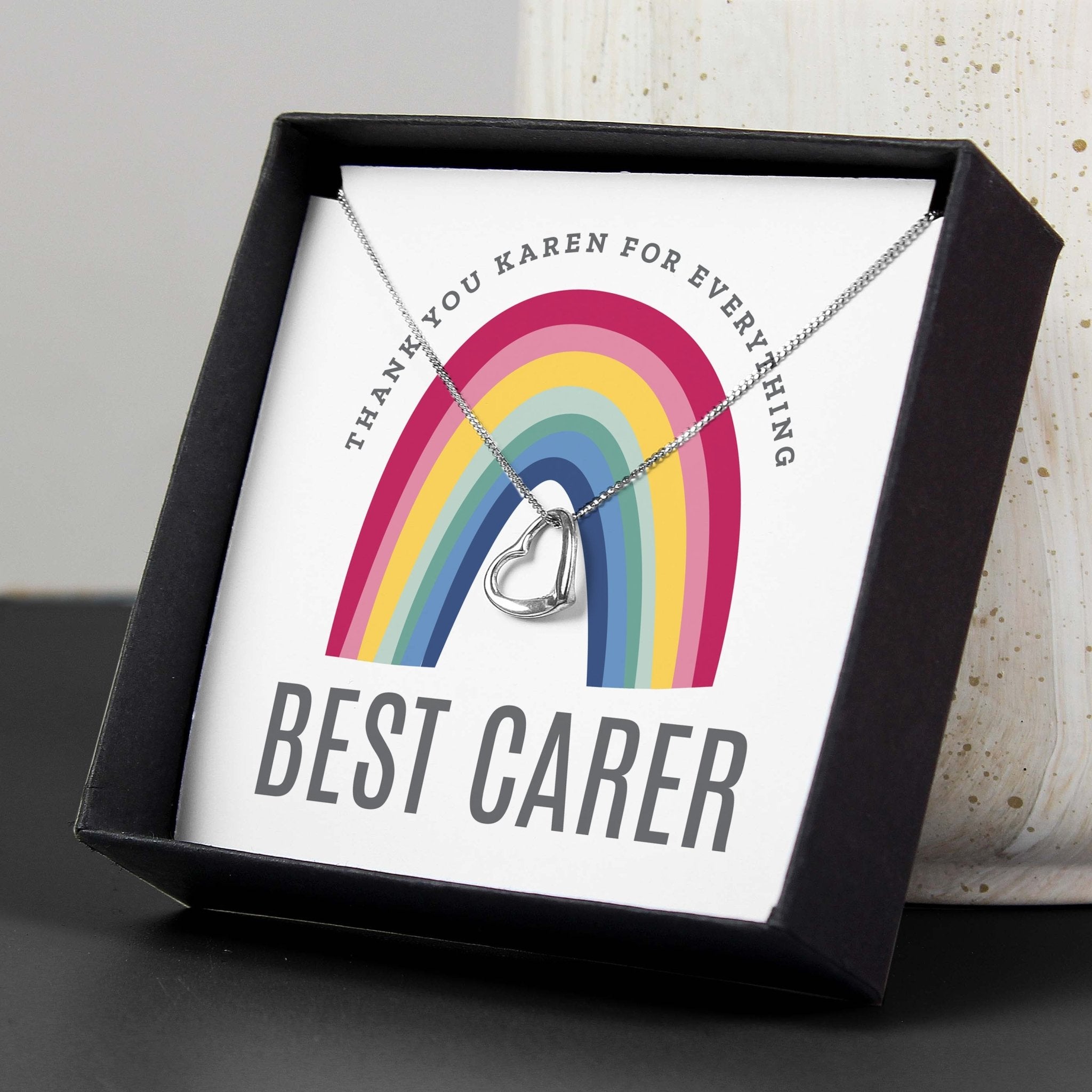 Personalised Rainbow Sentiment Silver Tone Necklace and Box | Inspired Creative Gifts | UK Supplier