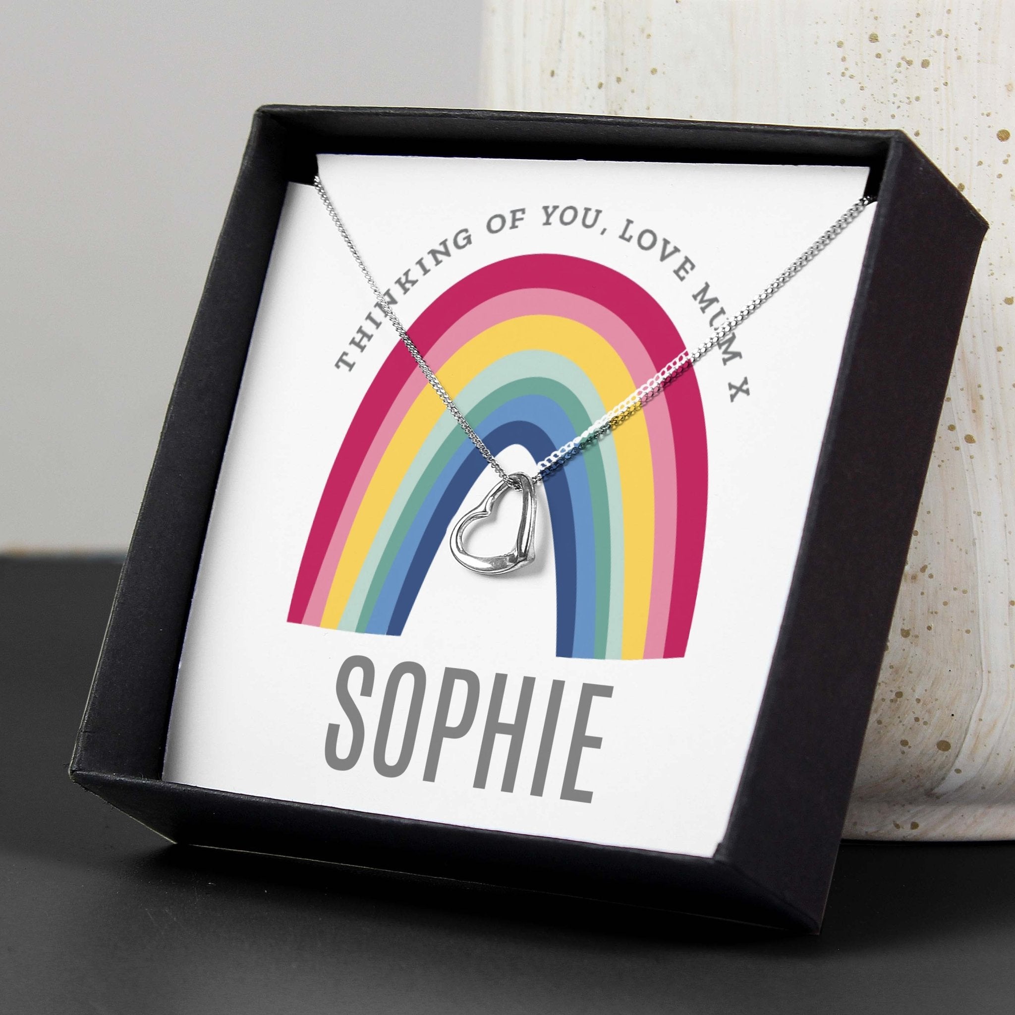 Personalised Rainbow Sentiment Silver Tone Necklace and Box | Inspired Creative Gifts | UK Supplier