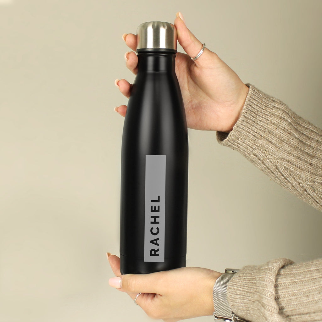 Personalised Rectangle Black Metal Insulated Drinks Bottle | Inspired Creative Gifts | UK Supplier