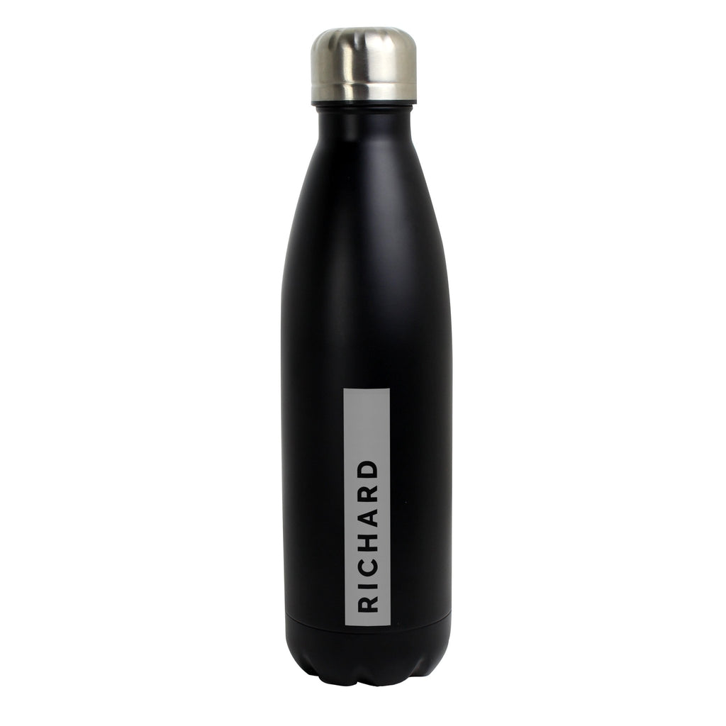 Personalised Rectangle Black Metal Insulated Drinks Bottle | Inspired Creative Gifts | UK Supplier