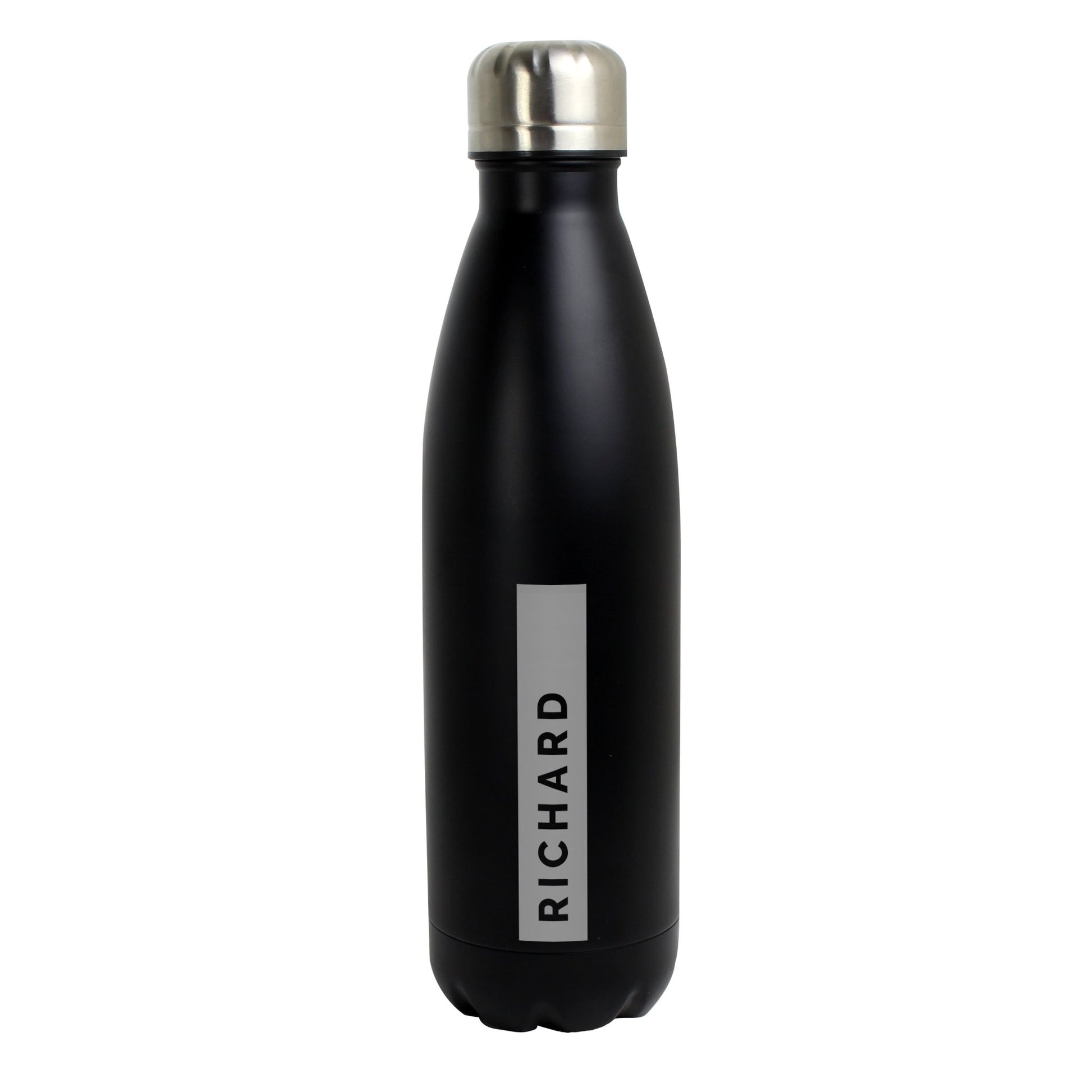 Personalised Rectangle Black Metal Insulated Drinks Bottle | Inspired Creative Gifts