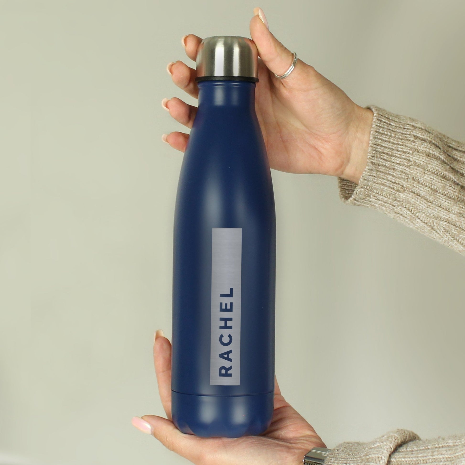 Personalised Rectangle Navy Metal Insulated Drinks Bottle | Inspired Creative Gifts