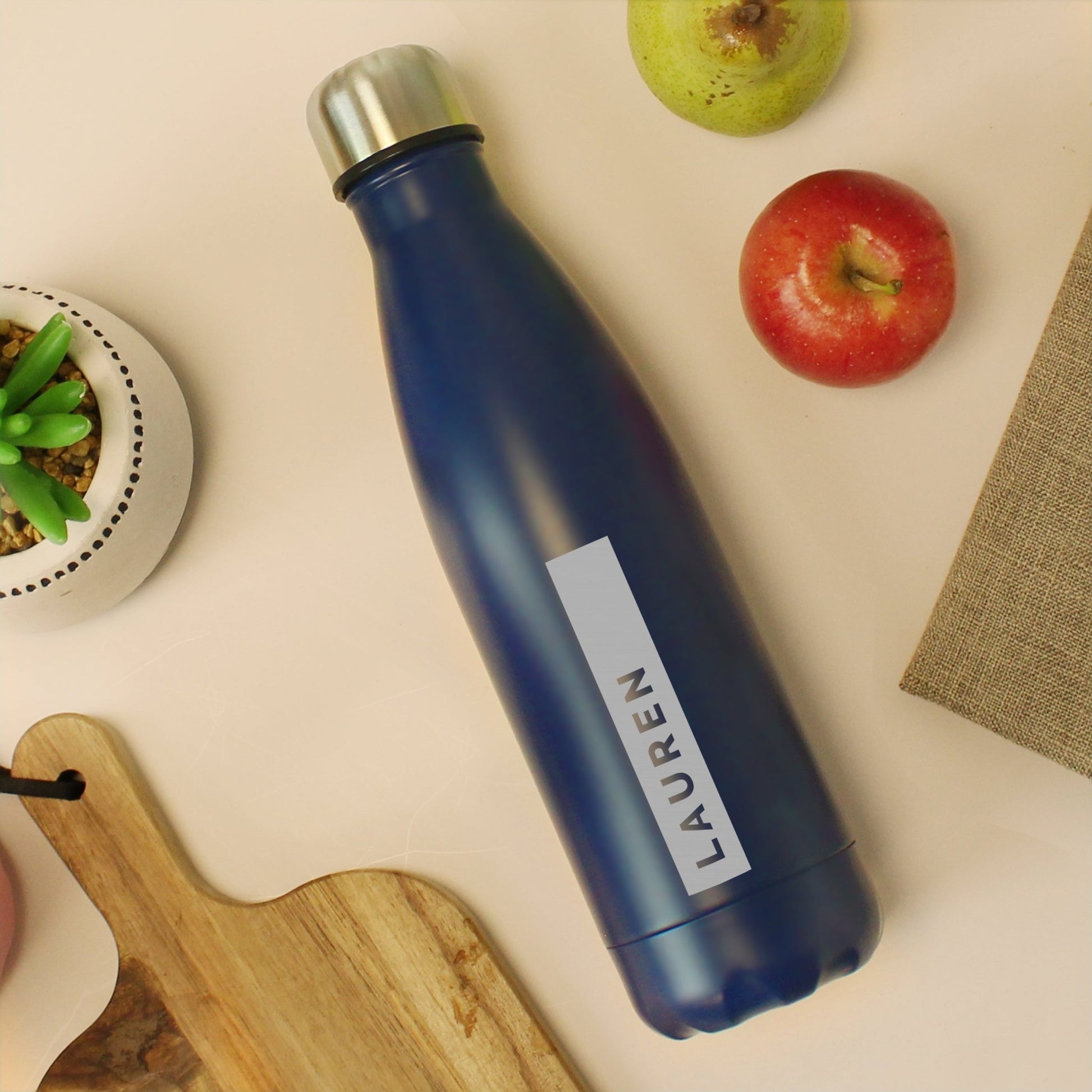 Personalised Rectangle Navy Metal Insulated Drinks Bottle | Inspired Creative Gifts
