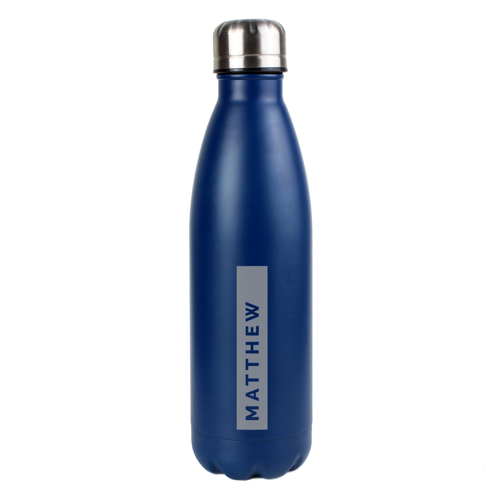 Personalised Rectangle Navy Metal Insulated Drinks Bottle | Inspired Creative Gifts | UK Supplier
