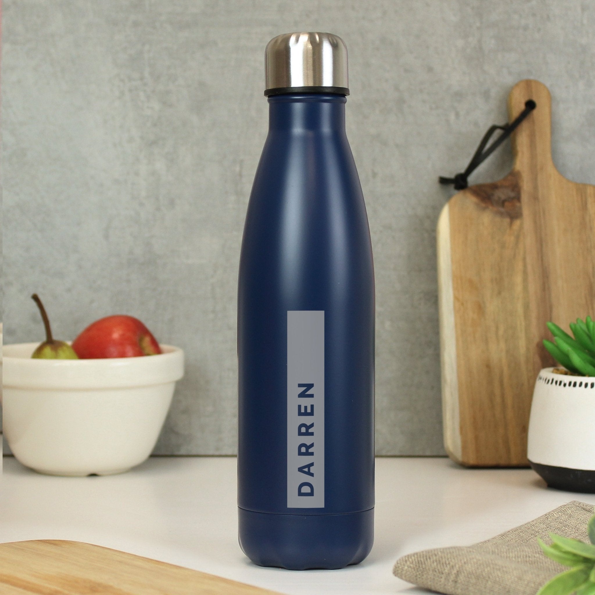 Personalised Rectangle Navy Metal Insulated Drinks Bottle | Inspired Creative Gifts | UK Supplier