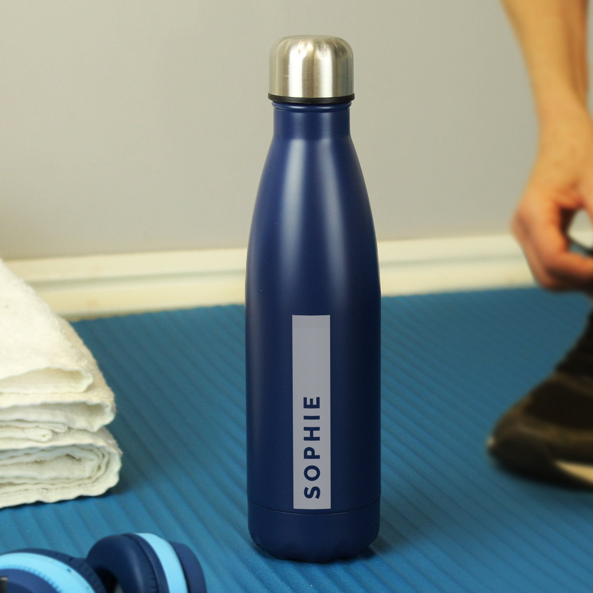 Personalised Rectangle Navy Metal Insulated Drinks Bottle | Inspired Creative Gifts | UK Supplier