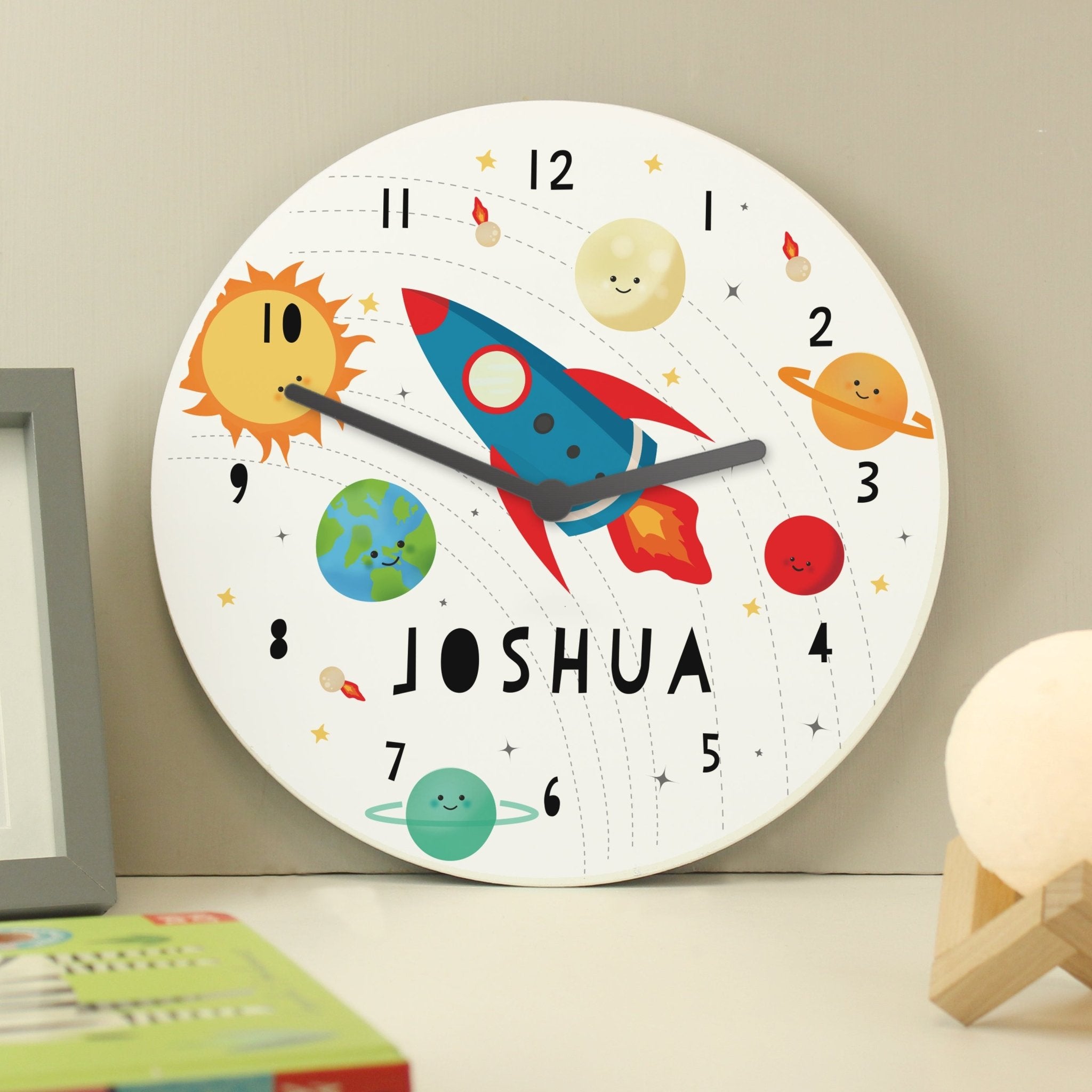 Personalised Rocket in Space Large Wooden Clock | Inspired Creative Gifts | UK Supplier