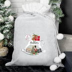Personalised Rocking Horse Luxury Silver Grey Pom Pom Sack | Inspired Creative Gifts | UK Supplier