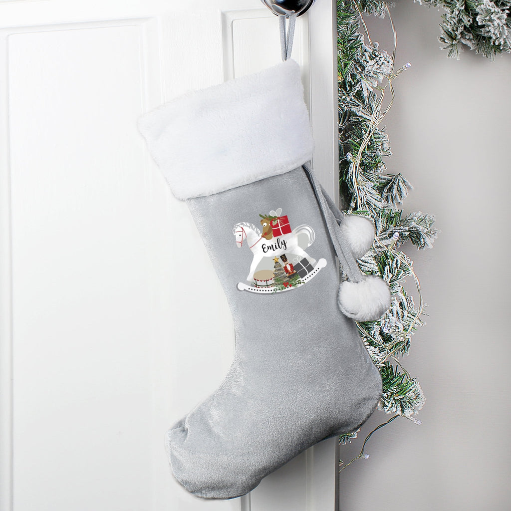 Personalised Rocking Horse Luxury Silver Grey Stocking | Inspired Creative Gifts | UK Supplier