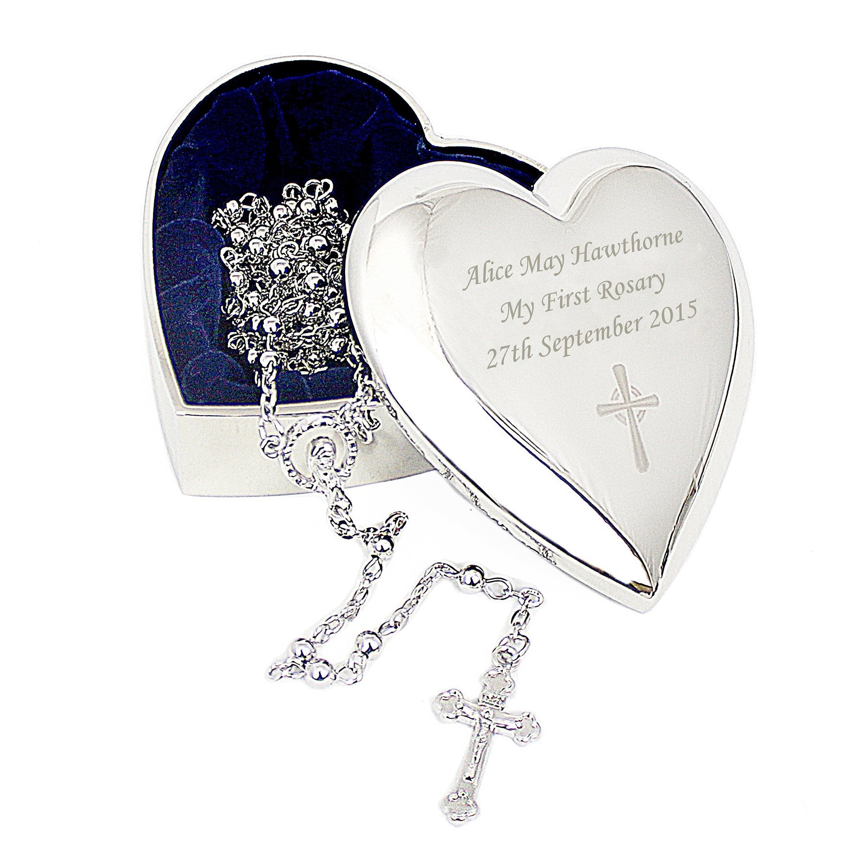 Personalised Rosary Beads and Cross Heart Trinket Box | Inspired Creative Gifts