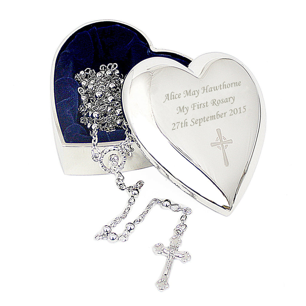 Personalised Rosary Beads and Cross Heart Trinket Box | Inspired Creative Gifts