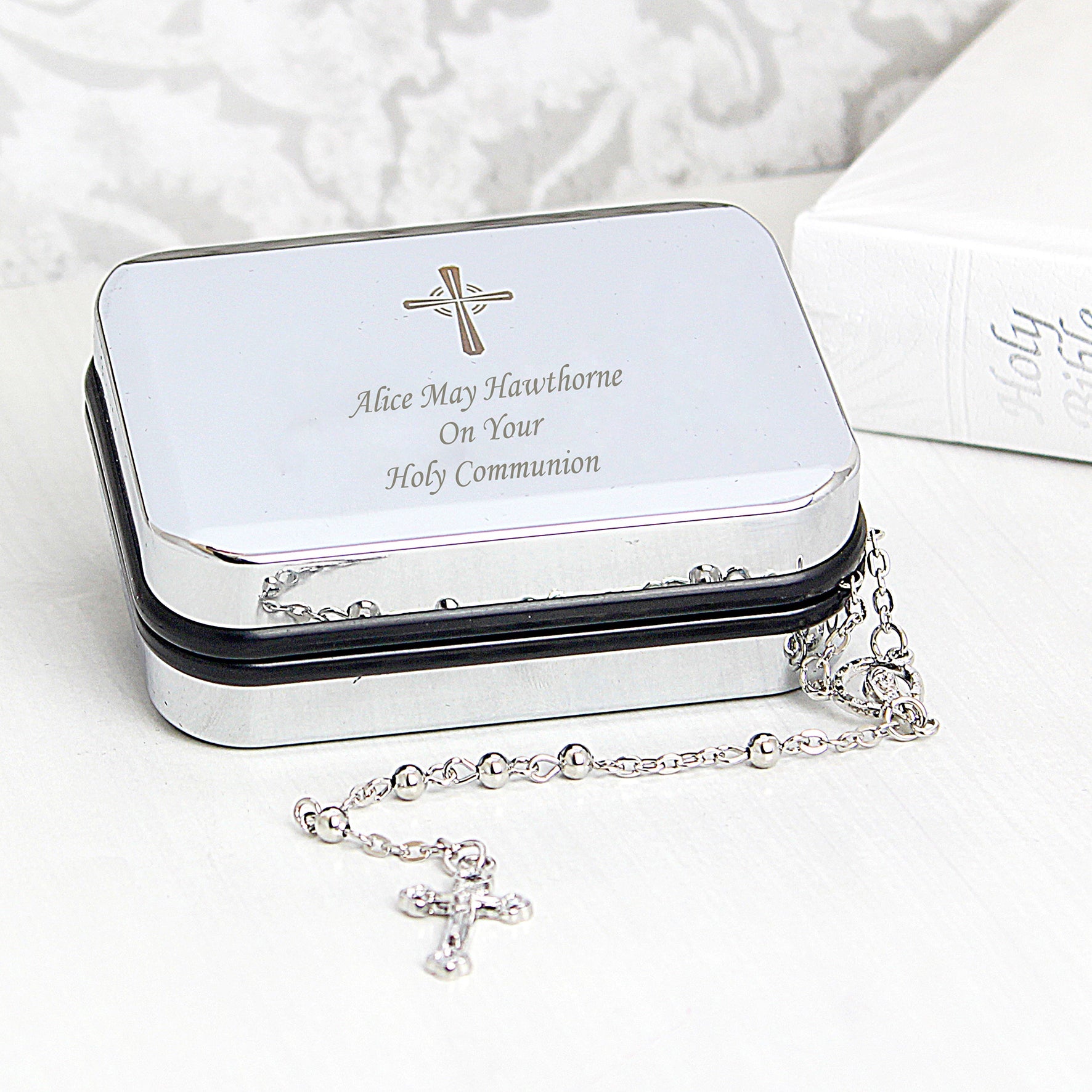 Personalised Rosary Beads and Cross Trinket Box | Inspired Creative Gifts