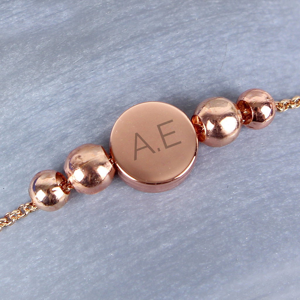 Personalised Rose Gold Tone Initials Disc Bracelet | Inspired Creative Gifts | UK Supplier