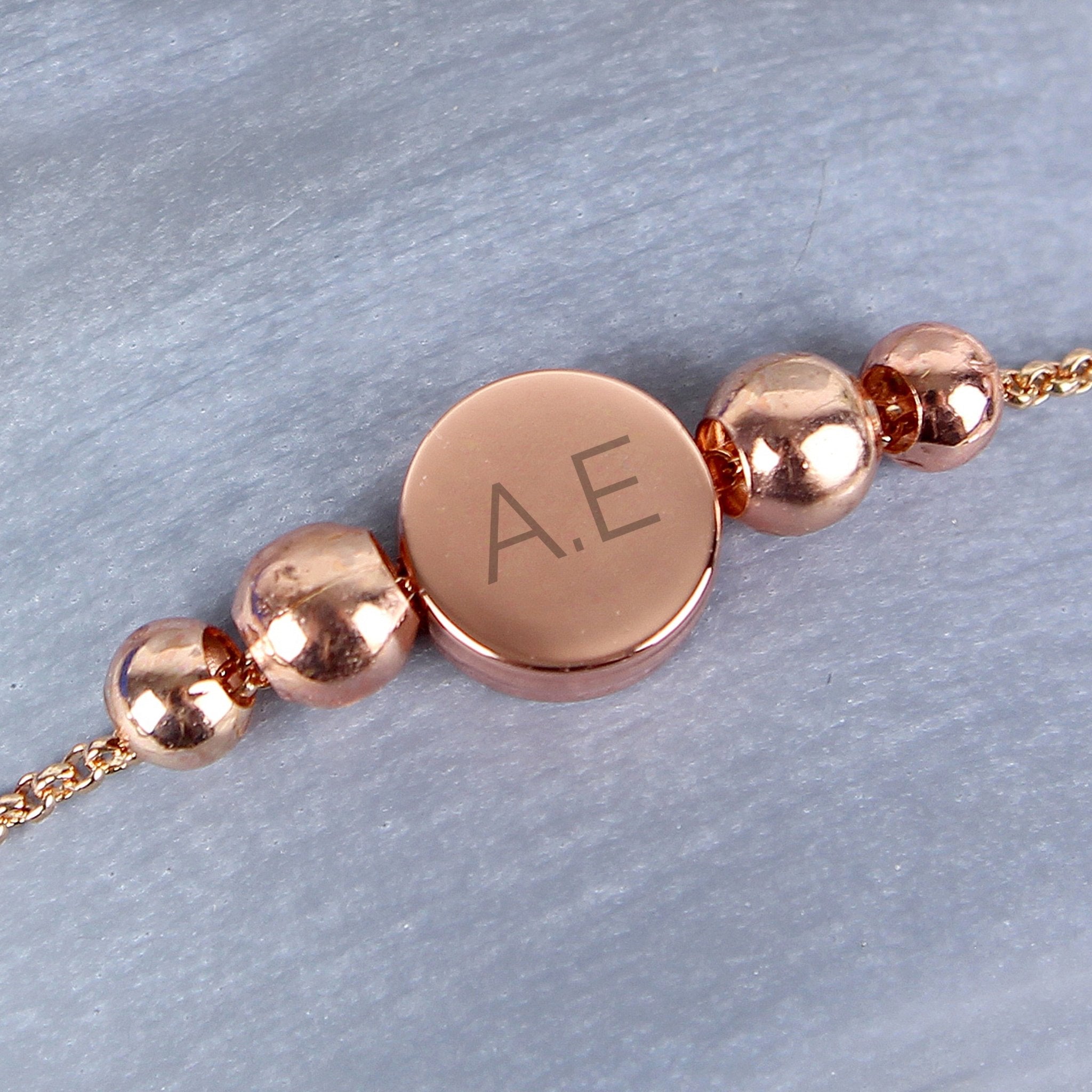 Personalised Rose Gold Tone Initials Disc Bracelet | Inspired Creative Gifts | UK Supplier