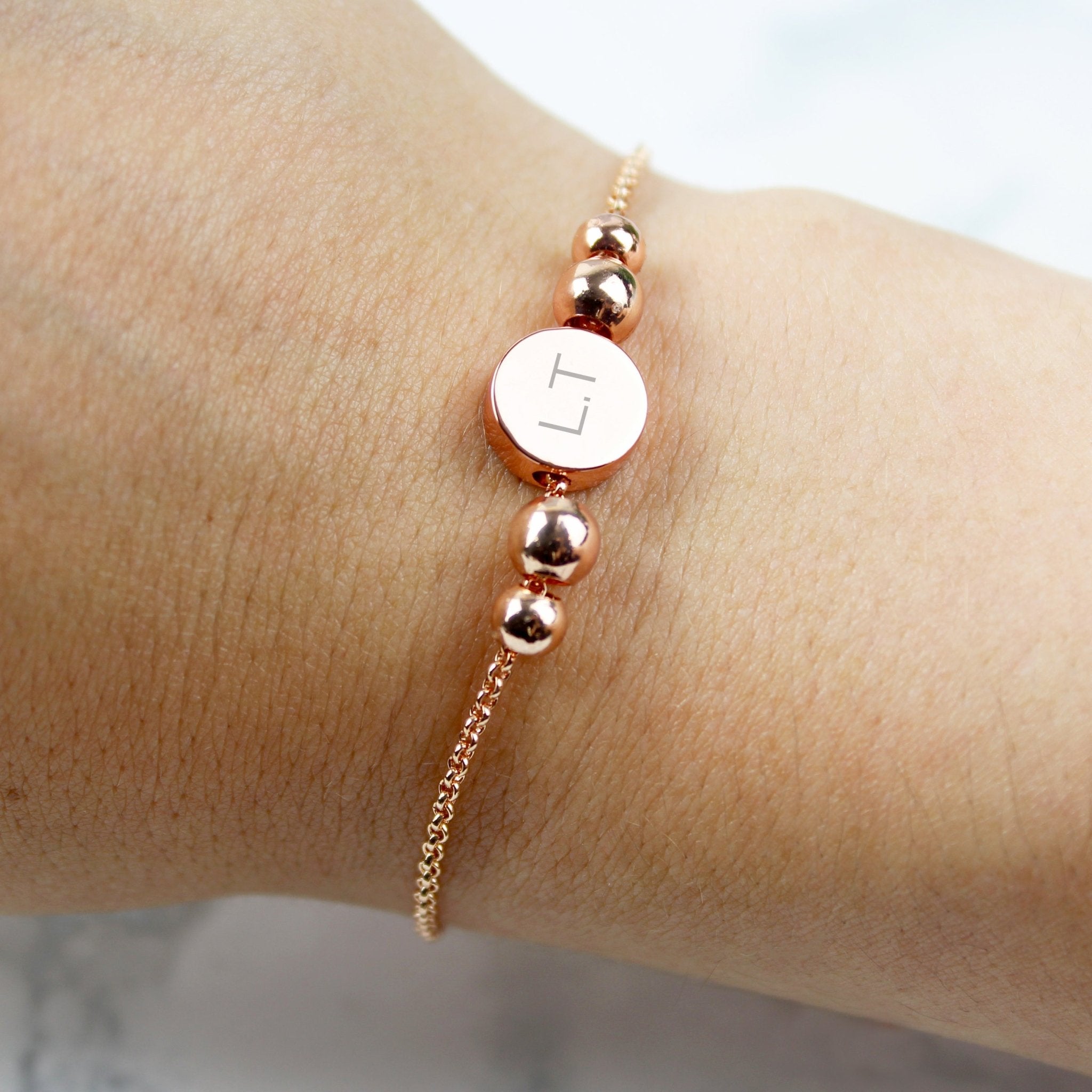 Personalised Rose Gold Tone Initials Disc Bracelet | Inspired Creative Gifts | UK Supplier
