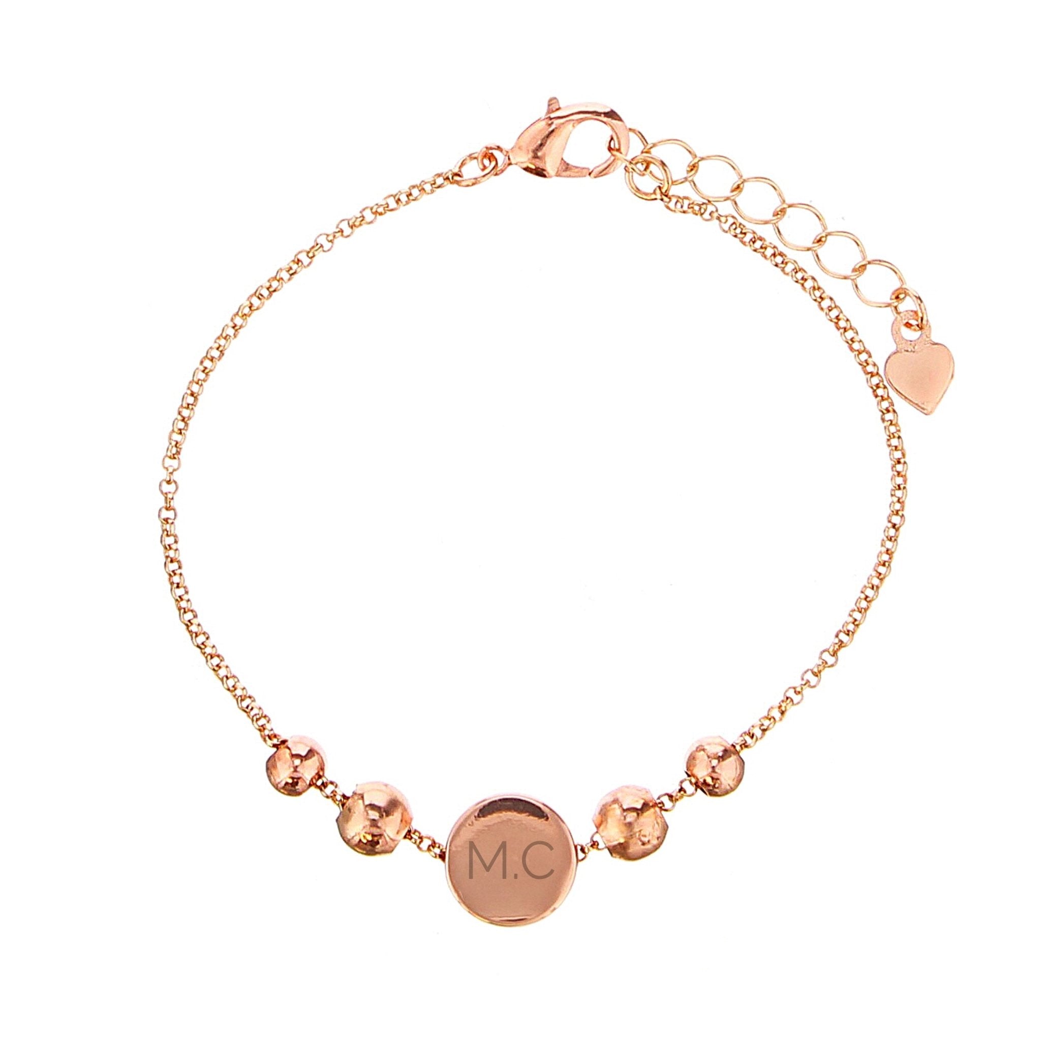 Personalised Rose Gold Tone Initials Disc Bracelet | Inspired Creative Gifts | UK Supplier