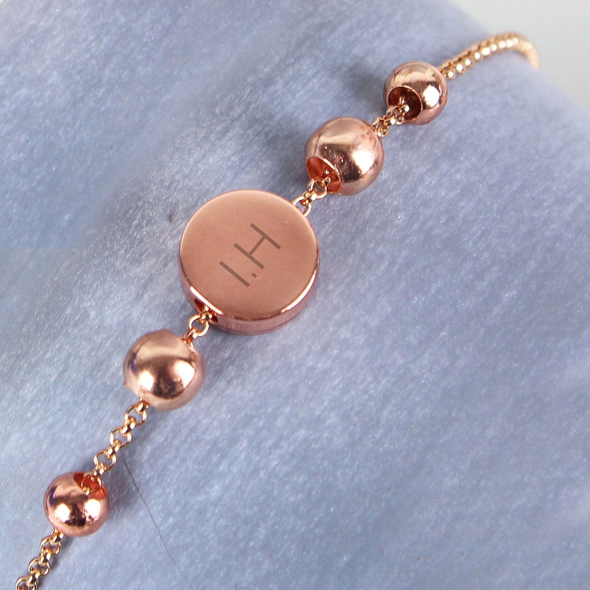 Personalised Rose Gold Tone Initials Disc Bracelet | Inspired Creative Gifts | UK Supplier