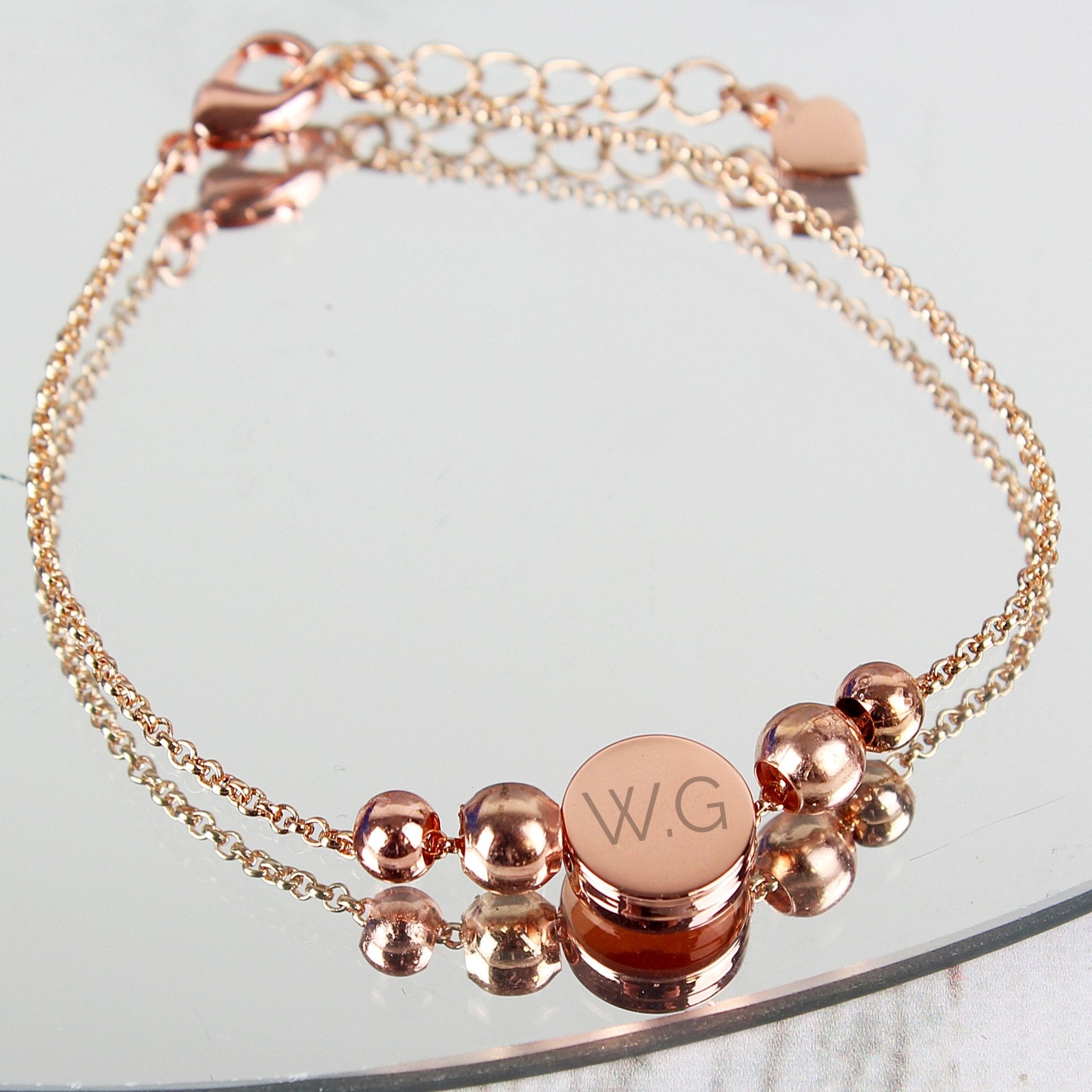 Personalised Rose Gold Tone Initials Disc Bracelet | Inspired Creative Gifts | UK Supplier
