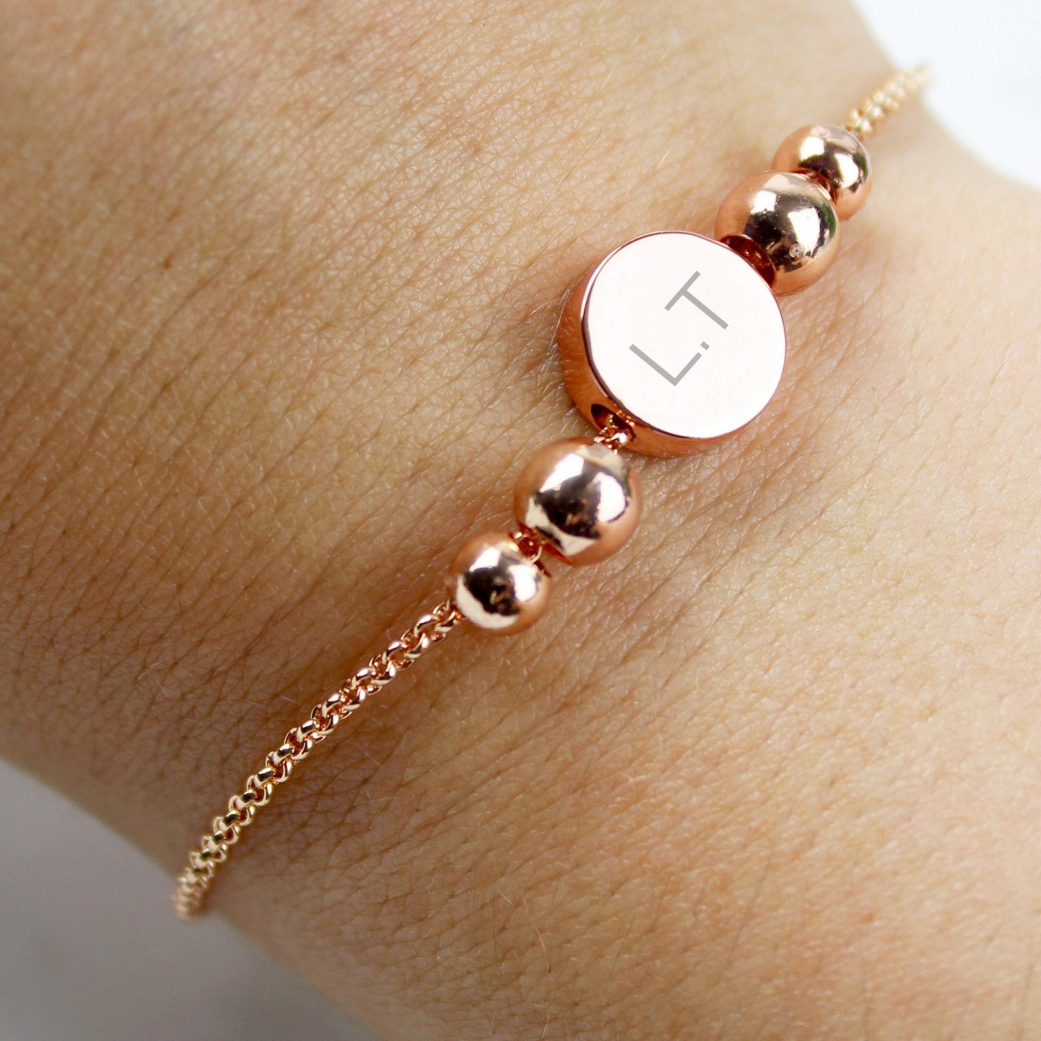 Personalised Rose Gold Tone Initials Disc Bracelet | Inspired Creative Gifts | UK Supplier