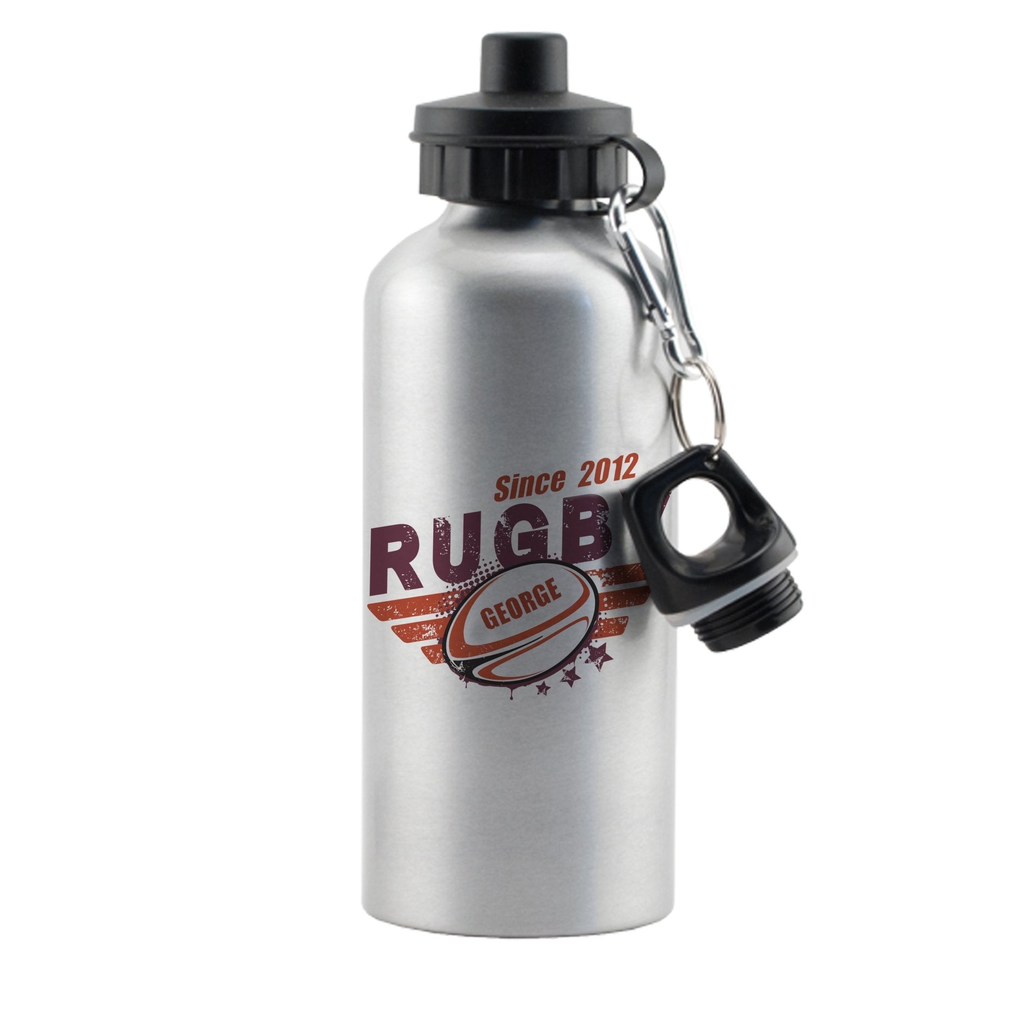 Personalised Rugby Silver Drinks Bottle | Inspired Creative Gifts | UK Supplier