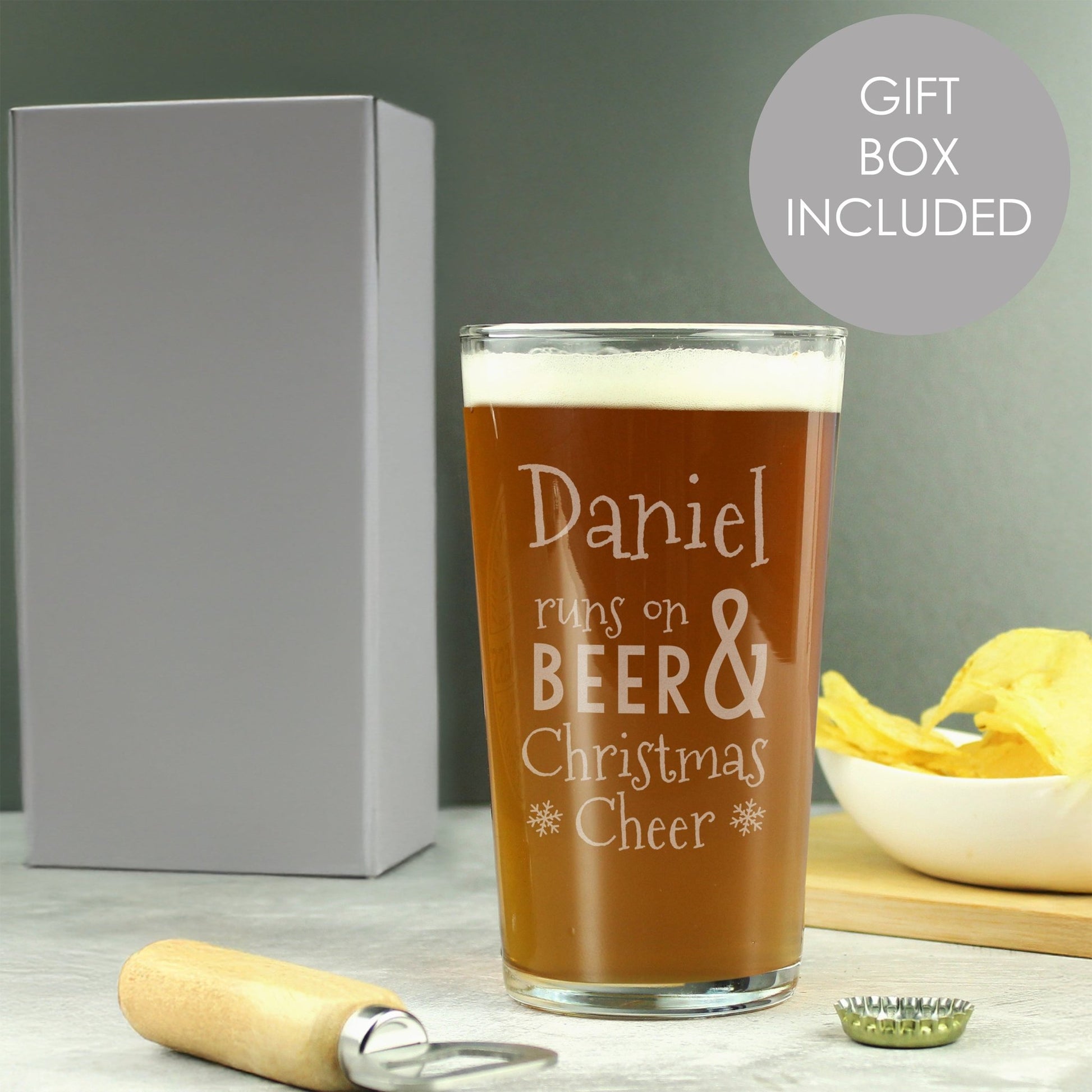 Personalised Runs On Beer & Christmas Cheer Pint Glass | Inspired Creative Gifts | UK Supplier