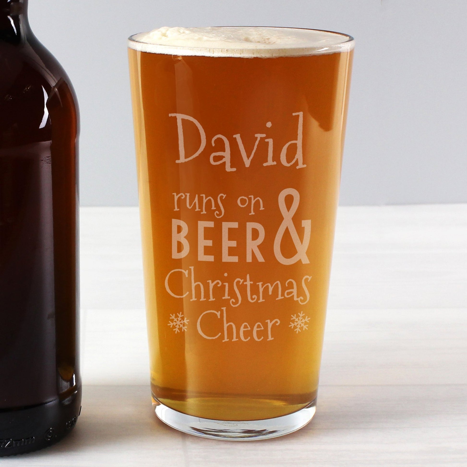 Personalised Runs On Beer & Christmas Cheer Pint Glass | Inspired Creative Gifts | UK Supplier